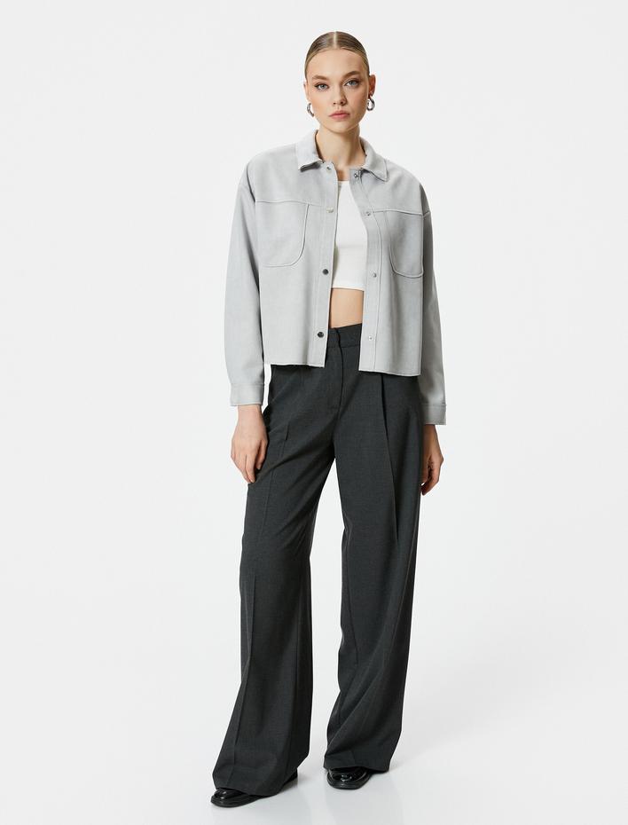  Süet Ceket Çıtçıt Düğmeli Klasik Yaka Cepli