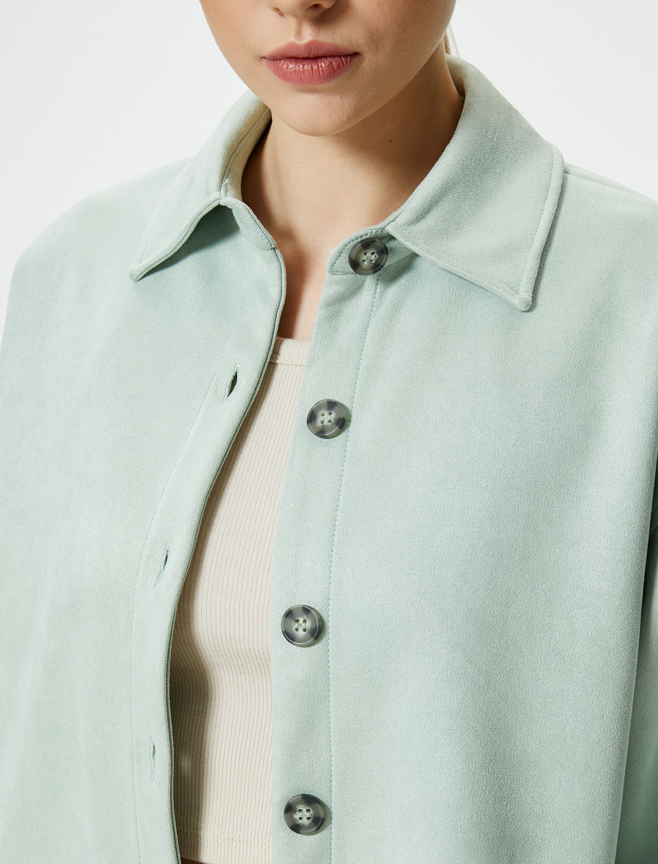   Süet Gömlek Ceket Düğmeli Klasik Yaka