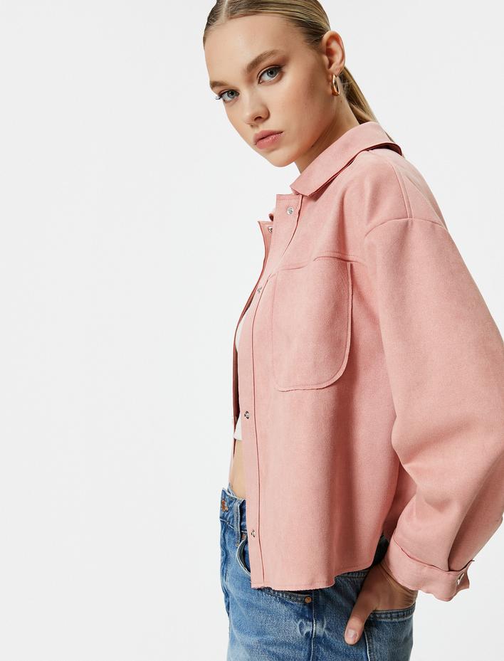  Süet Ceket Çıtçıt Düğmeli Klasik Yaka Cepli