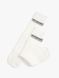 Soket Çorap Etiket Desenli Sloganlı