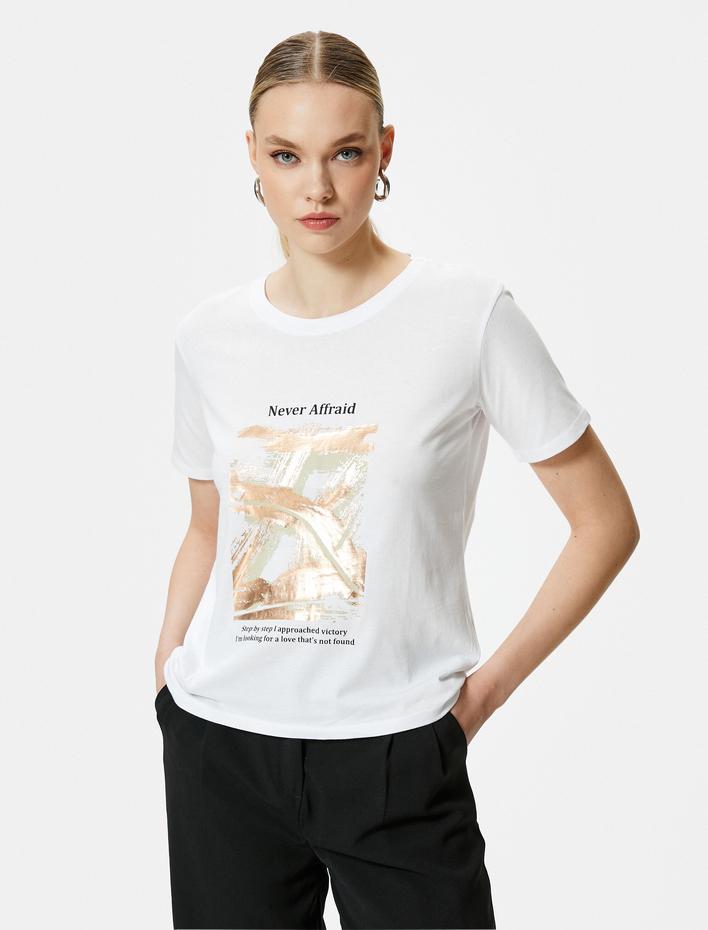  Baskılı Tişört Bisiklet Yaka Kısa Kollu Pamuklu