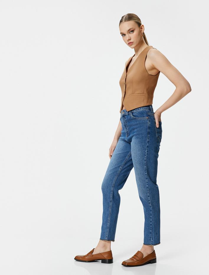  Mom Fit Kot Pantolon Rahat Kesim Hafif Dar Paça - Mom Jean