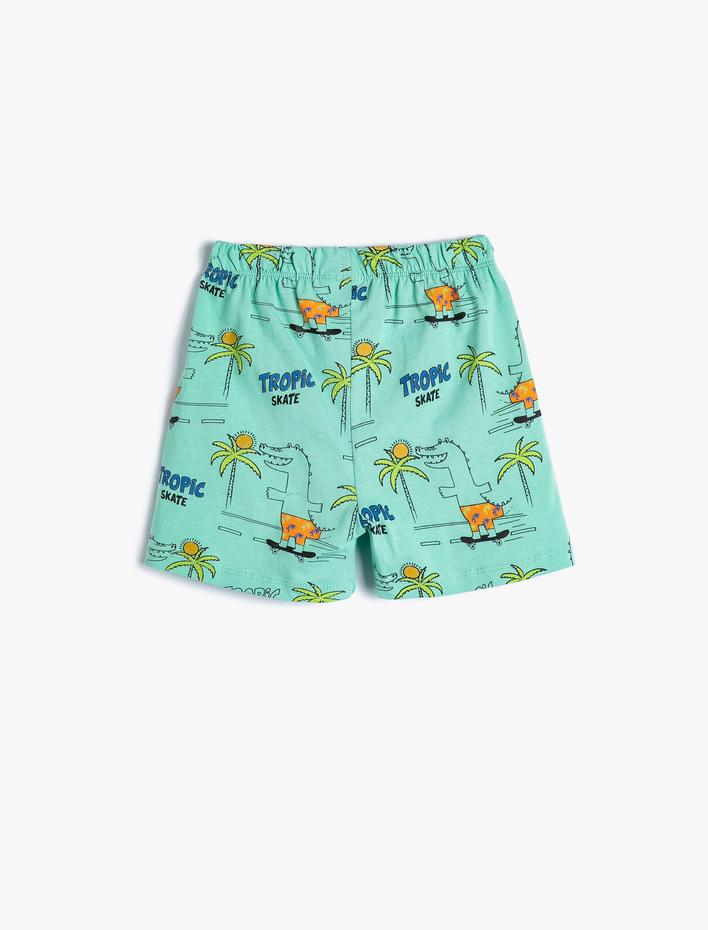 Erkek Bebek Dinozorlu Şort Beli Bağlamalı Pamuklu