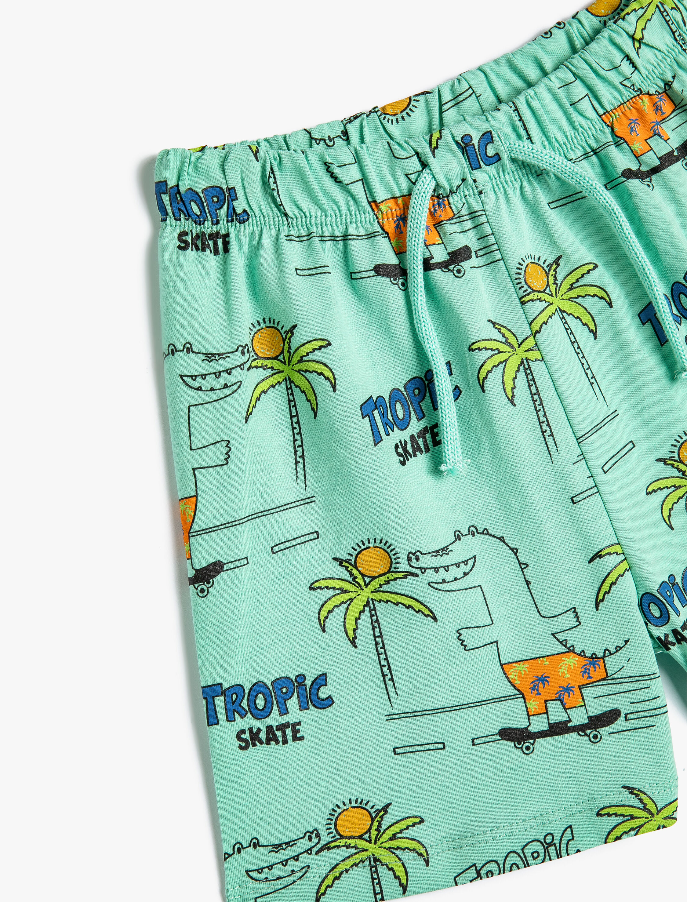  Erkek Bebek Dinozorlu Şort Beli Bağlamalı Pamuklu