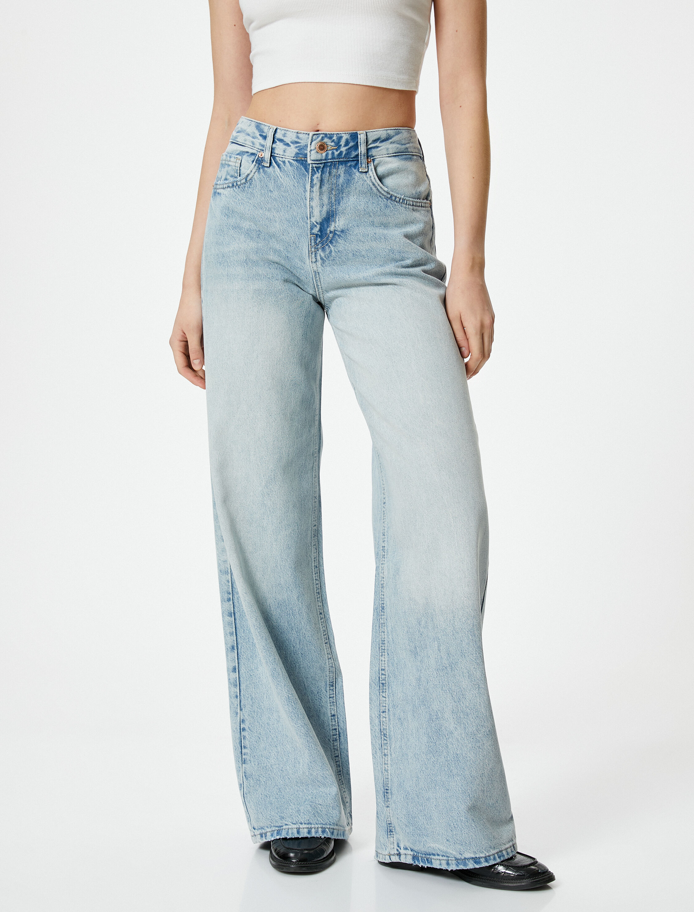   Yüksek Bel Loose Fit Kot Pantolon - Loose Fit Jean