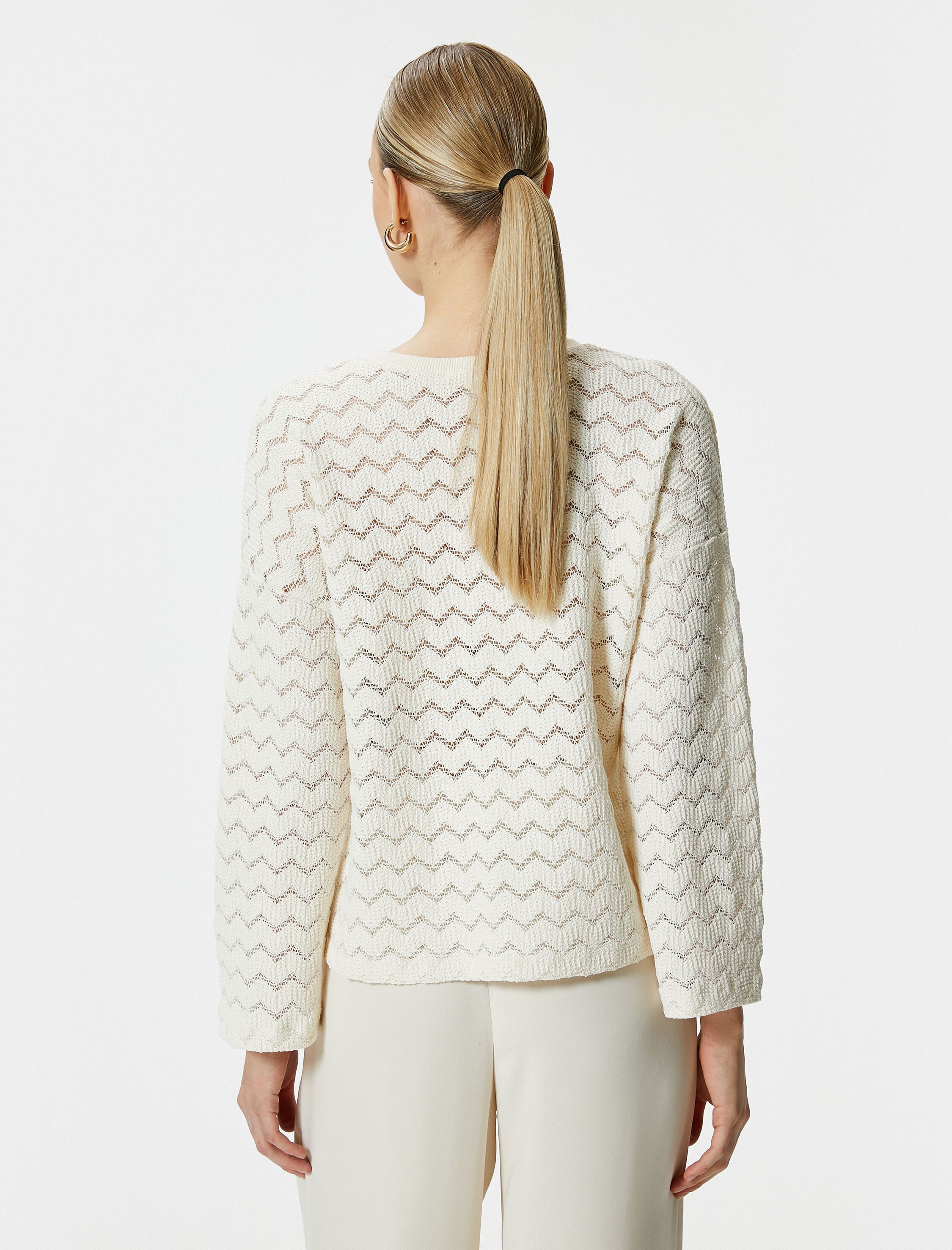   Ajurlu Crop Kazak Bisiklet Yaka Uzun Kollu Standart Kesim