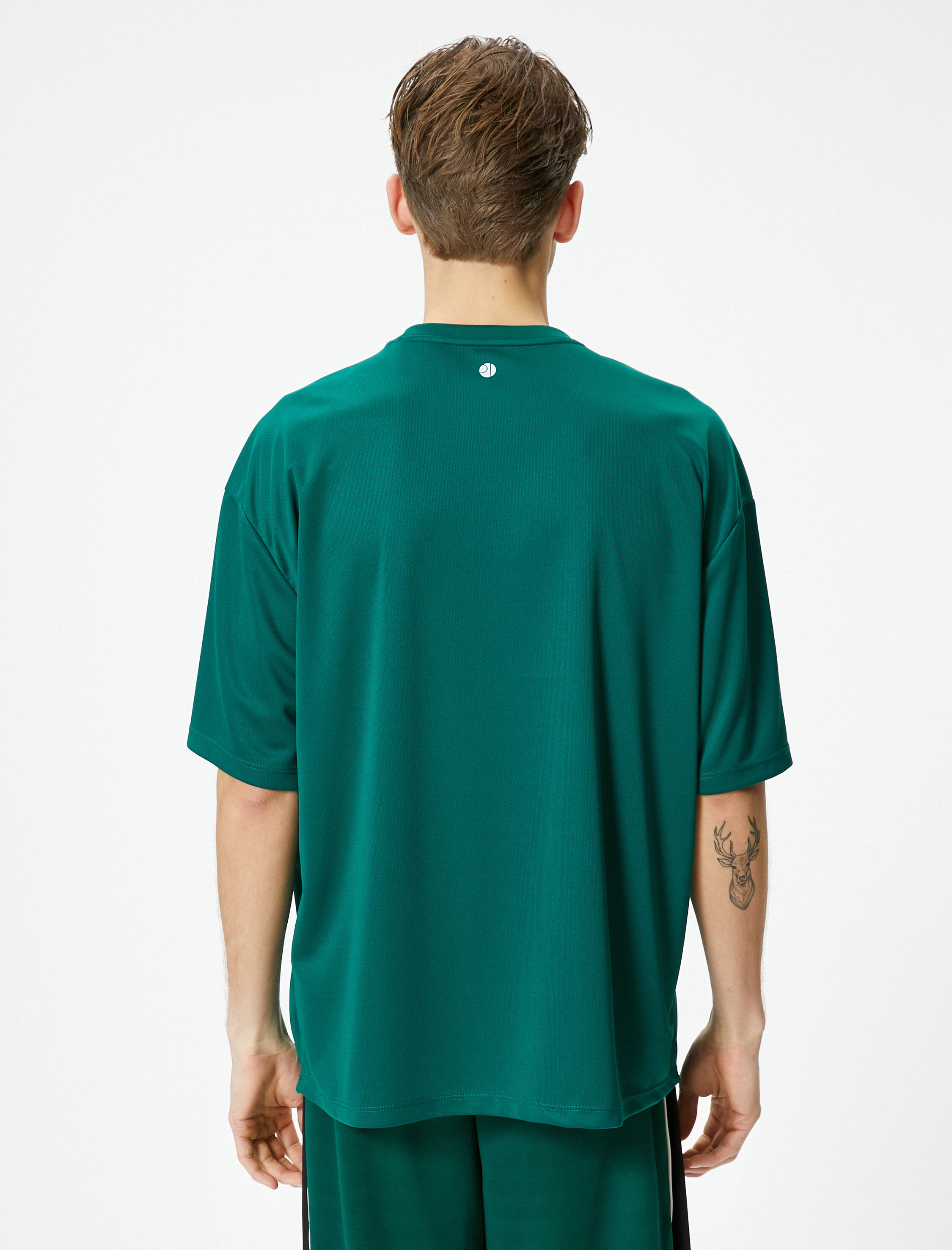   Oversize Spor Tişört Kolej Baskılı Bisiklet Yaka Kısa Kollu