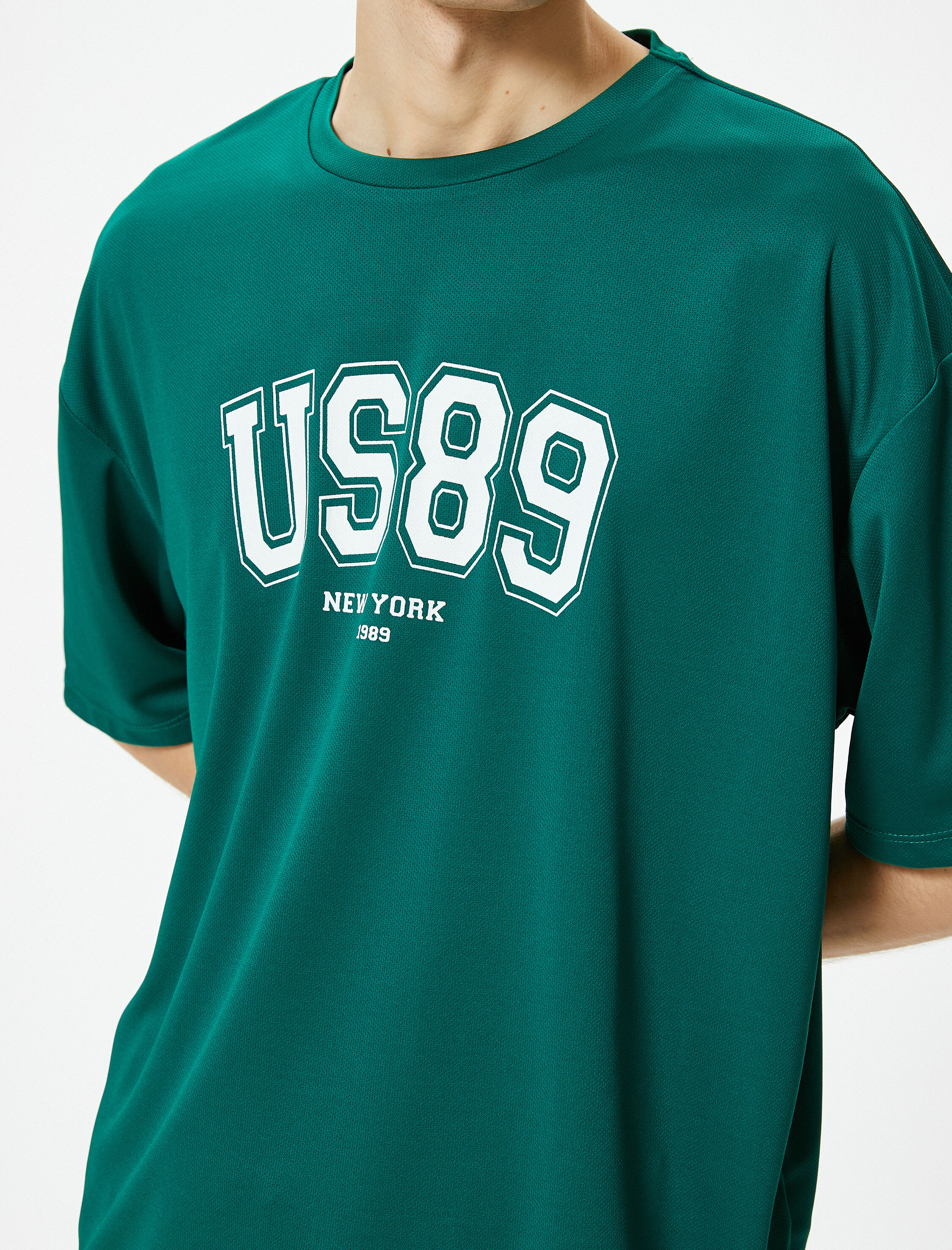   Oversize Spor Tişört Kolej Baskılı Bisiklet Yaka Kısa Kollu