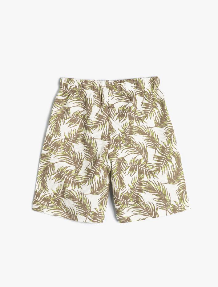Erkek Çocuk Şort Botanik Desenli Cepli Beli Bağlamalı Pamuklu