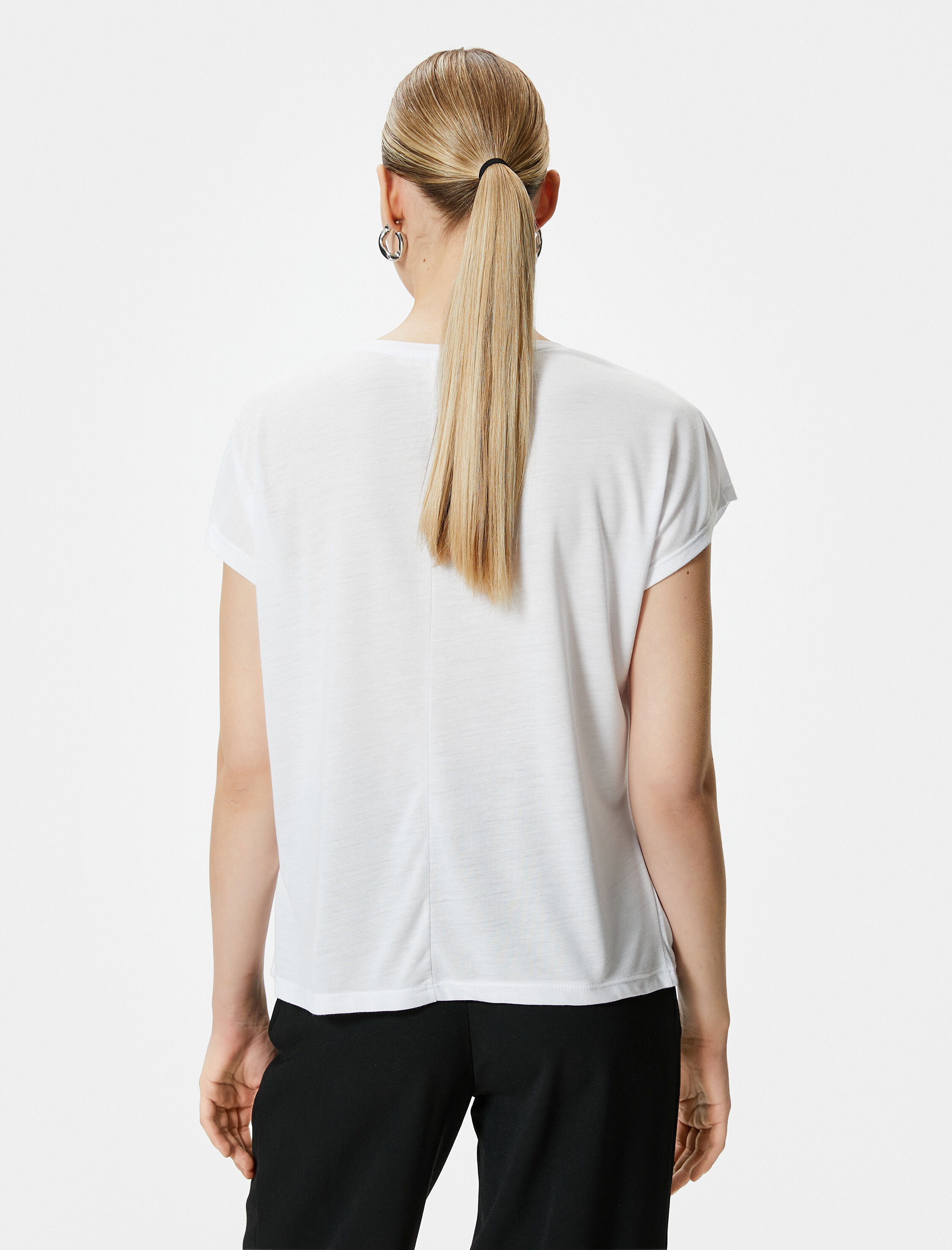   Baskılı Tişört V Yaka Kısa Kollu Viskon Karışımlı