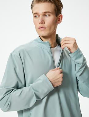 Spor Sweatshirt Yarım Fermuarlı Dik Yaka Uzun Kollu_1