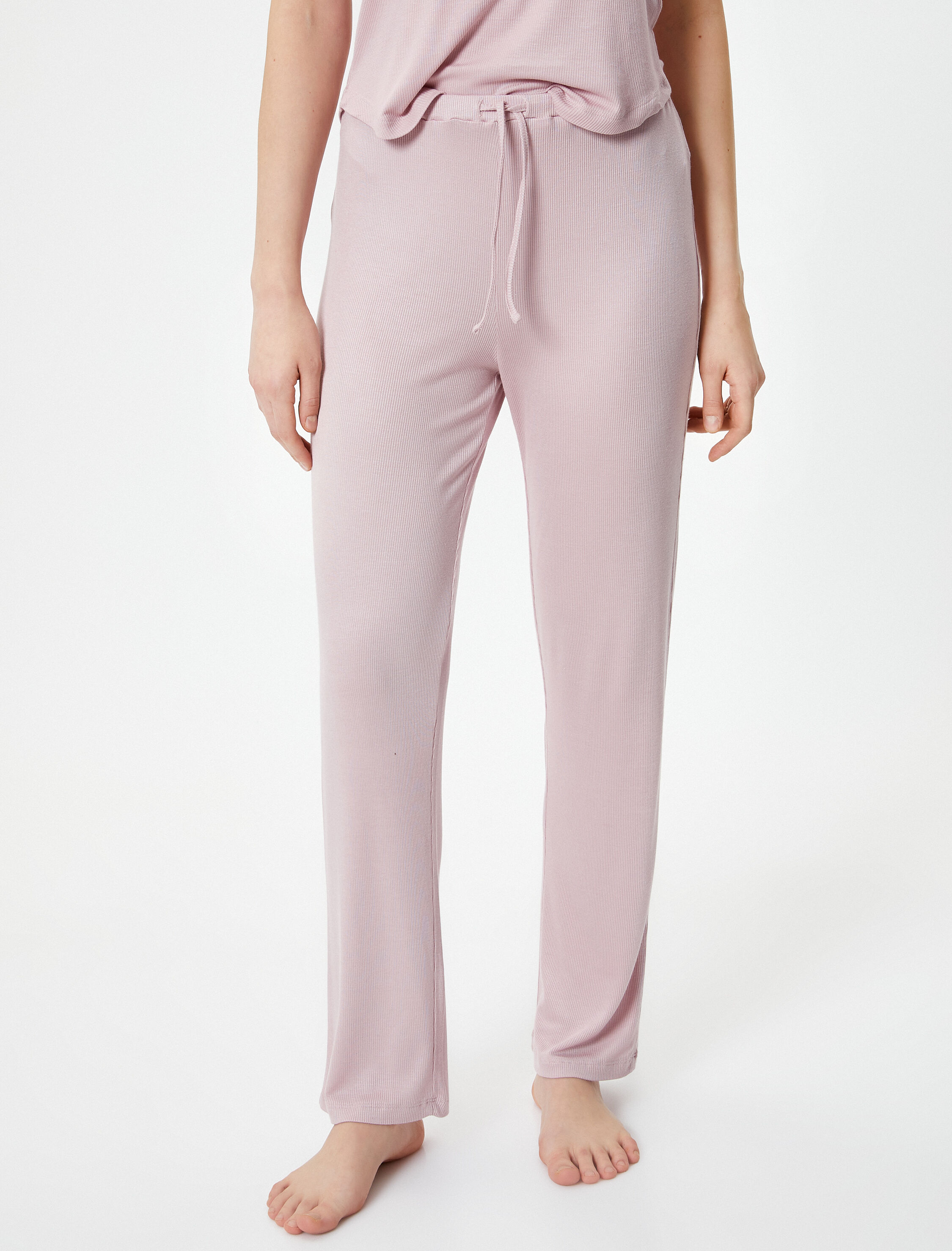   Düz Paça Pijama Altı Dokulu Beli Bağcıklı Modal Karışımlı