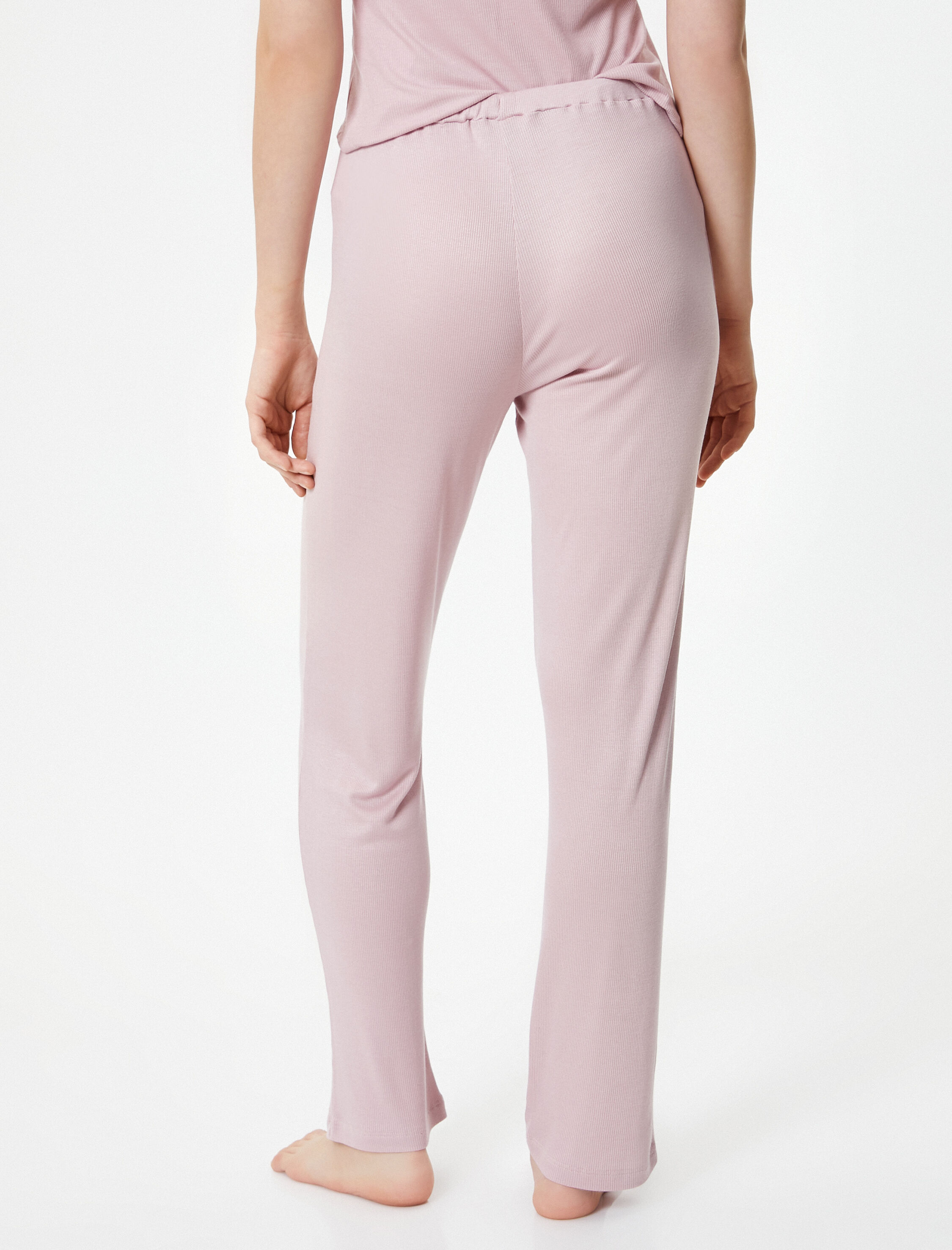   Düz Paça Pijama Altı Dokulu Beli Bağcıklı Modal Karışımlı