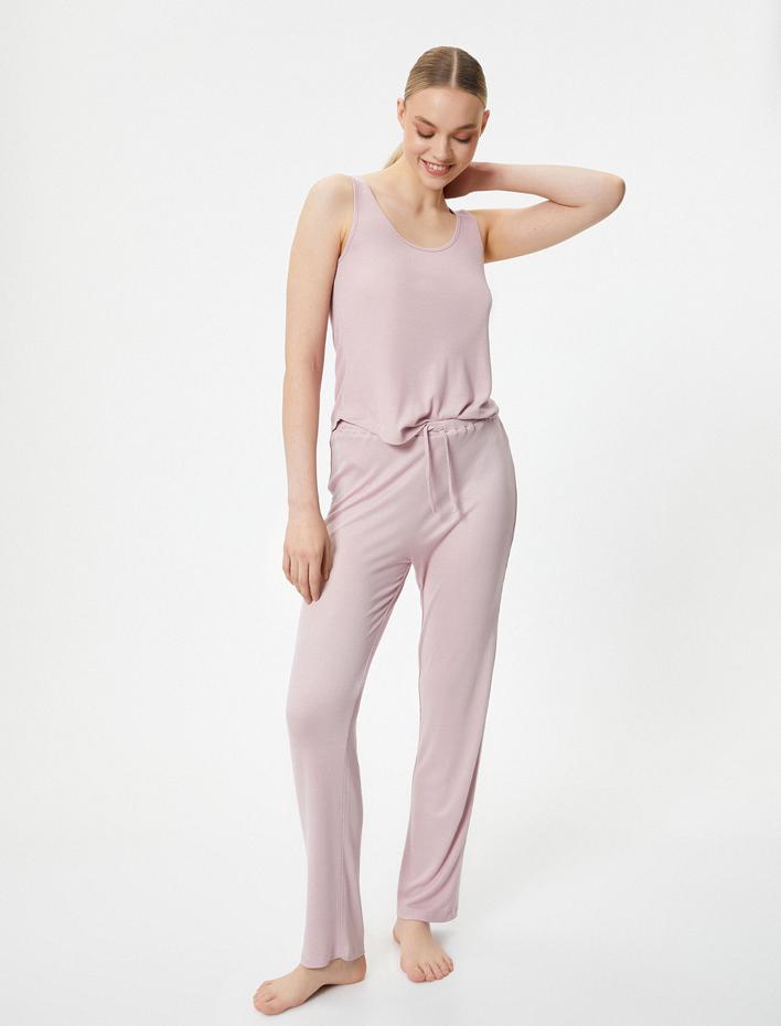  Pijama Üstü Kalın Askılı U Yaka Fitilli