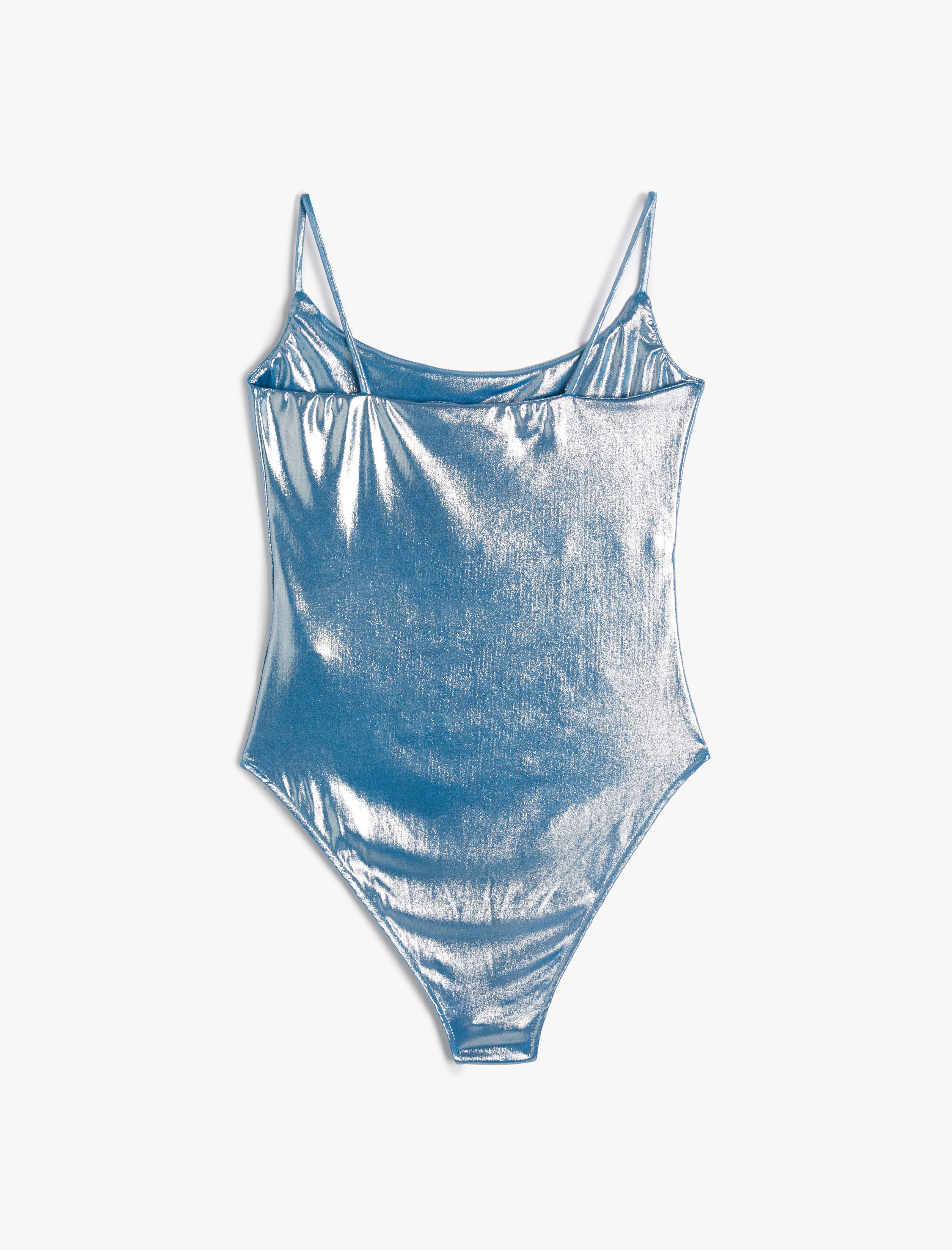   Parlak Bodysuit İnce Askılı Çıt Çıt Düğme Kapamalı