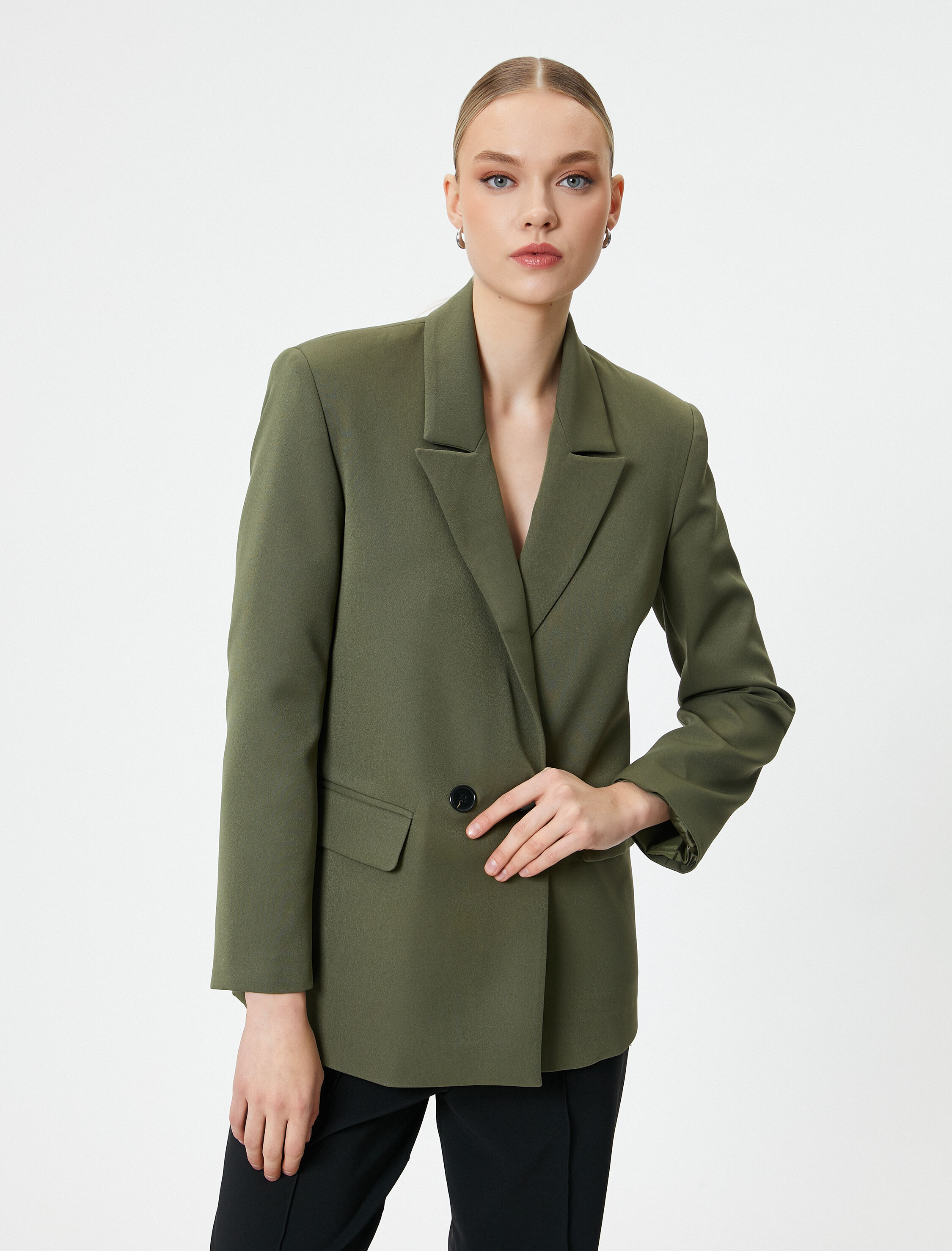   Blazer Ceket Kruvaze Kapama Düğmeli Kapaklı Cepli