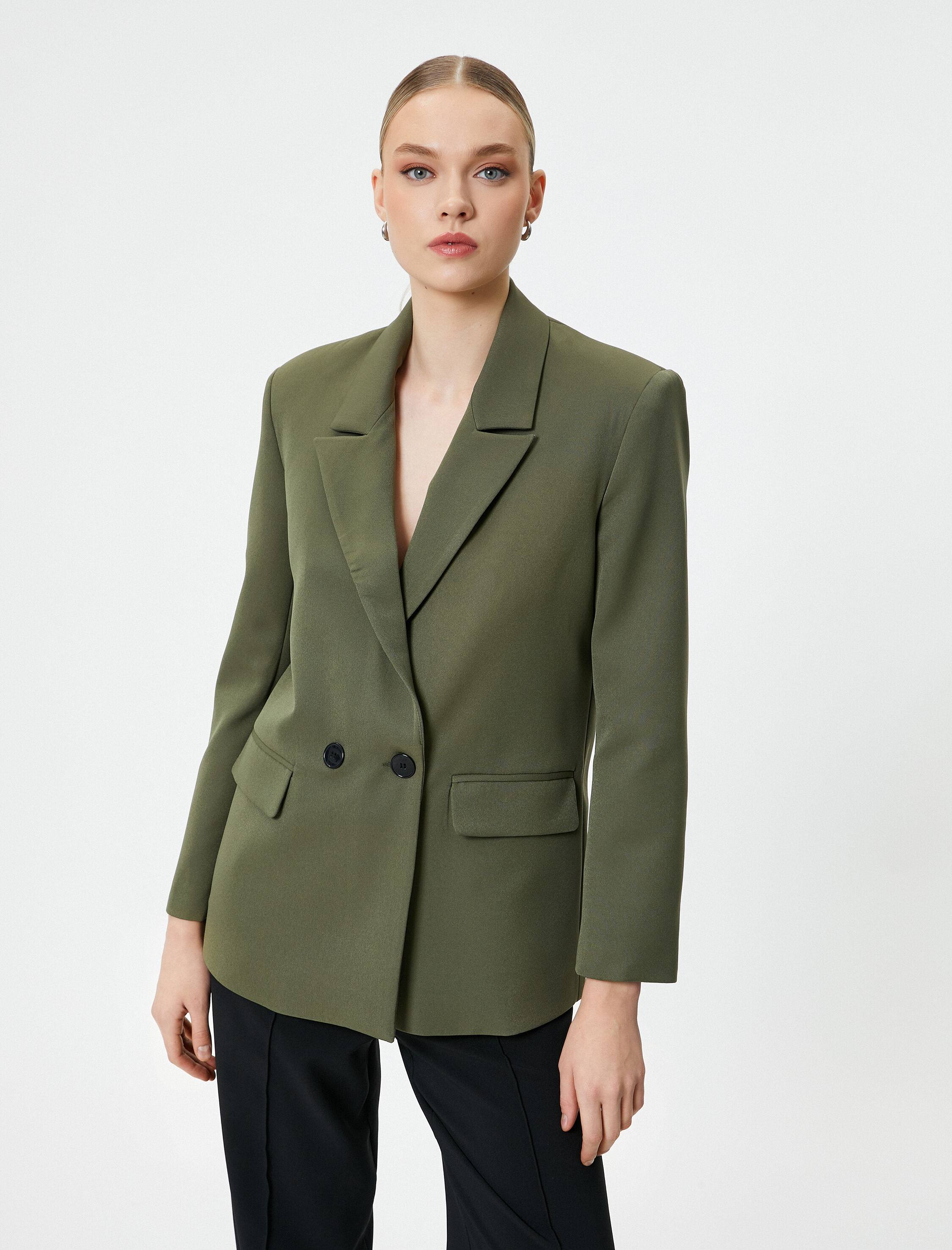   Blazer Ceket Kruvaze Kapama Düğmeli Kapaklı Cepli