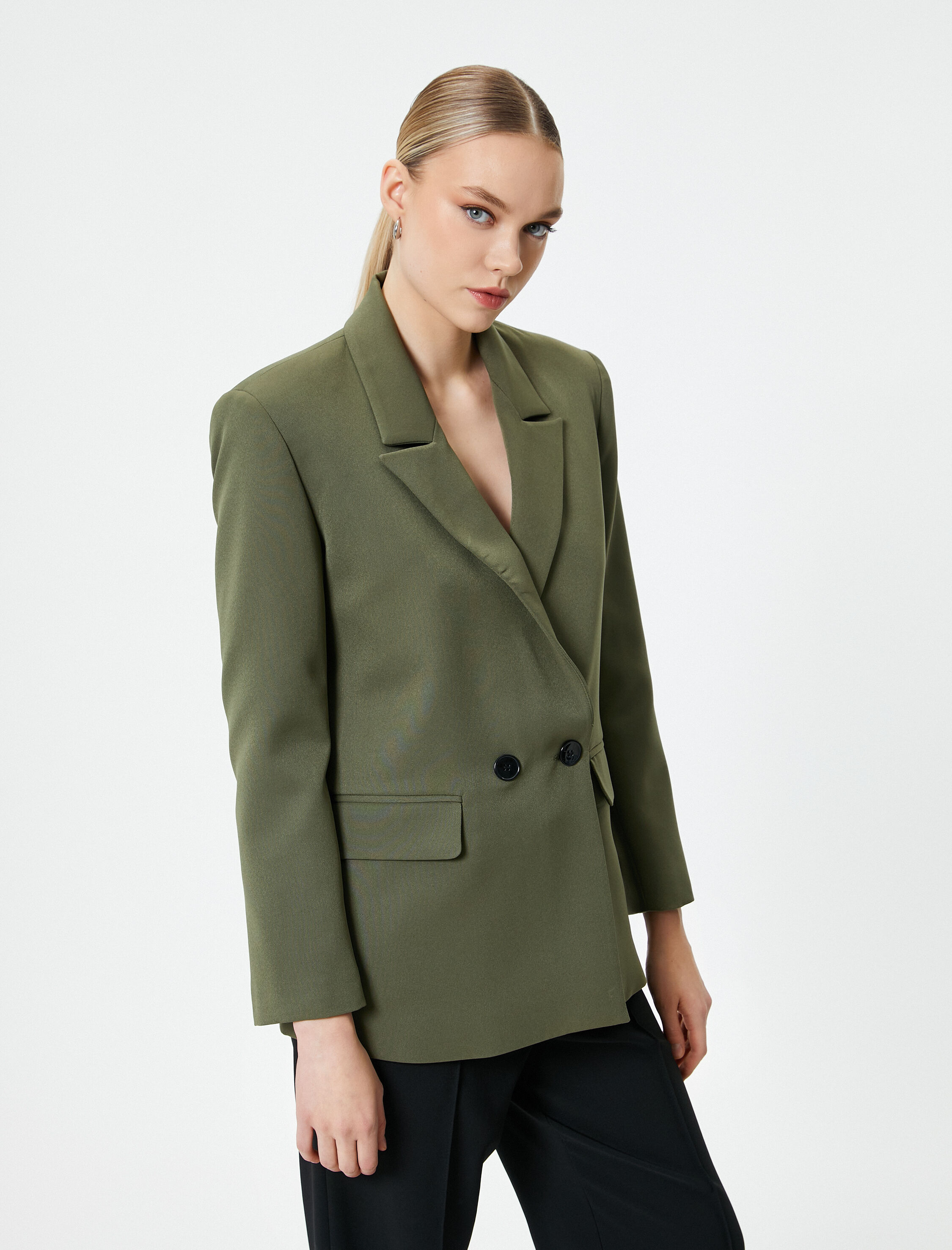   Blazer Ceket Kruvaze Kapama Düğmeli Kapaklı Cepli