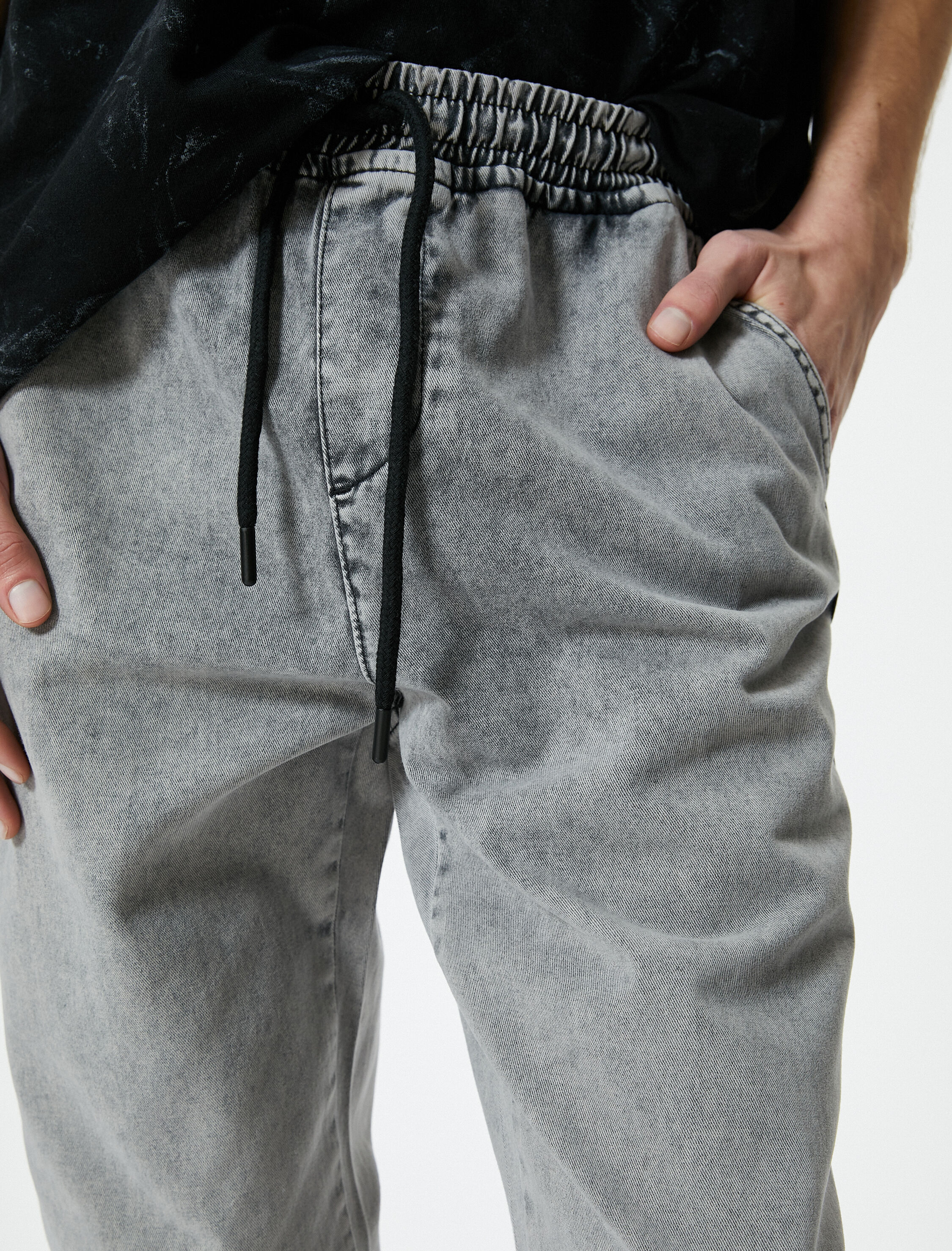   Bol Kot Pantolon Jogger Yıkamalı Beli Bağcıklı Cepli