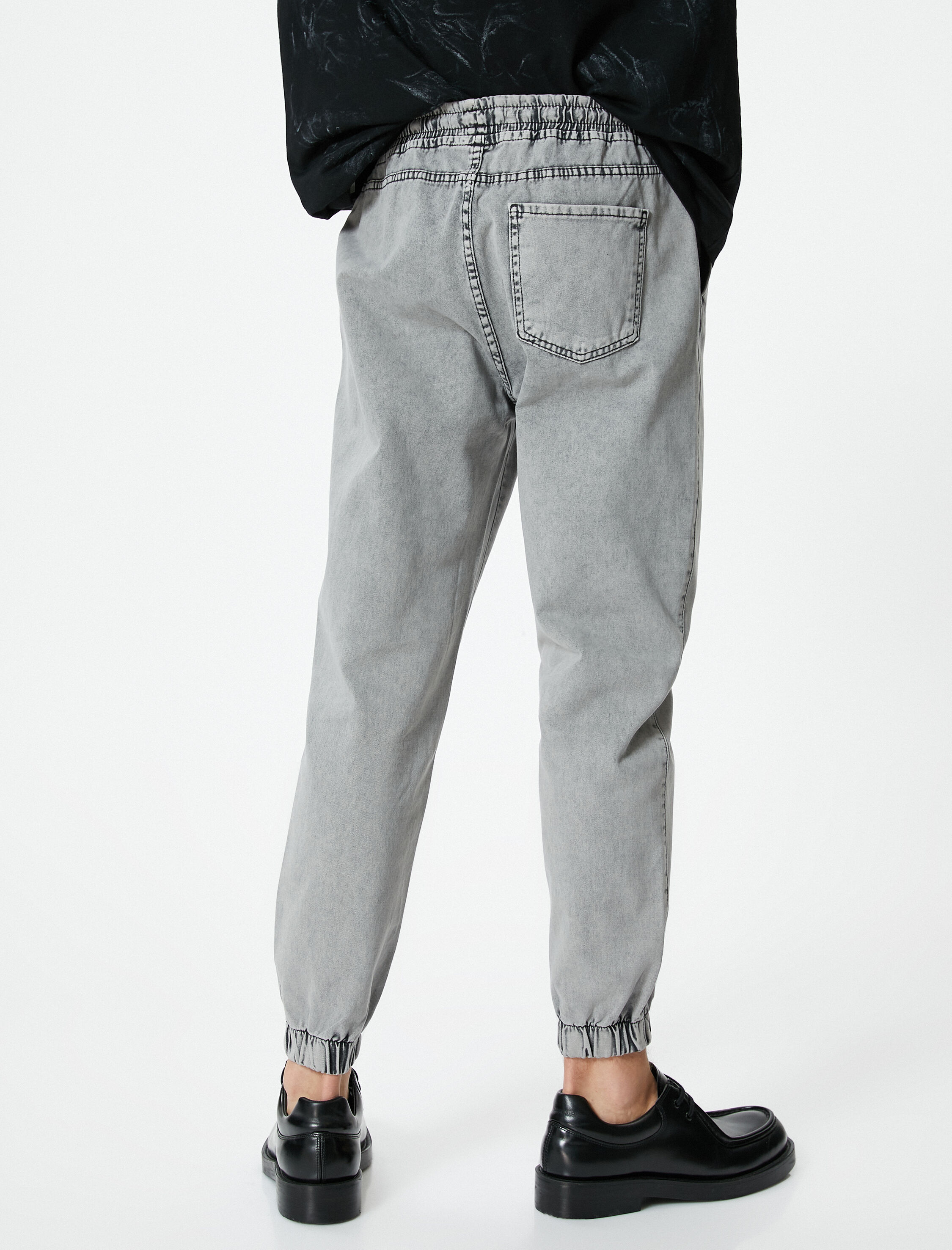   Bol Kot Pantolon Jogger Yıkamalı Beli Bağcıklı Cepli