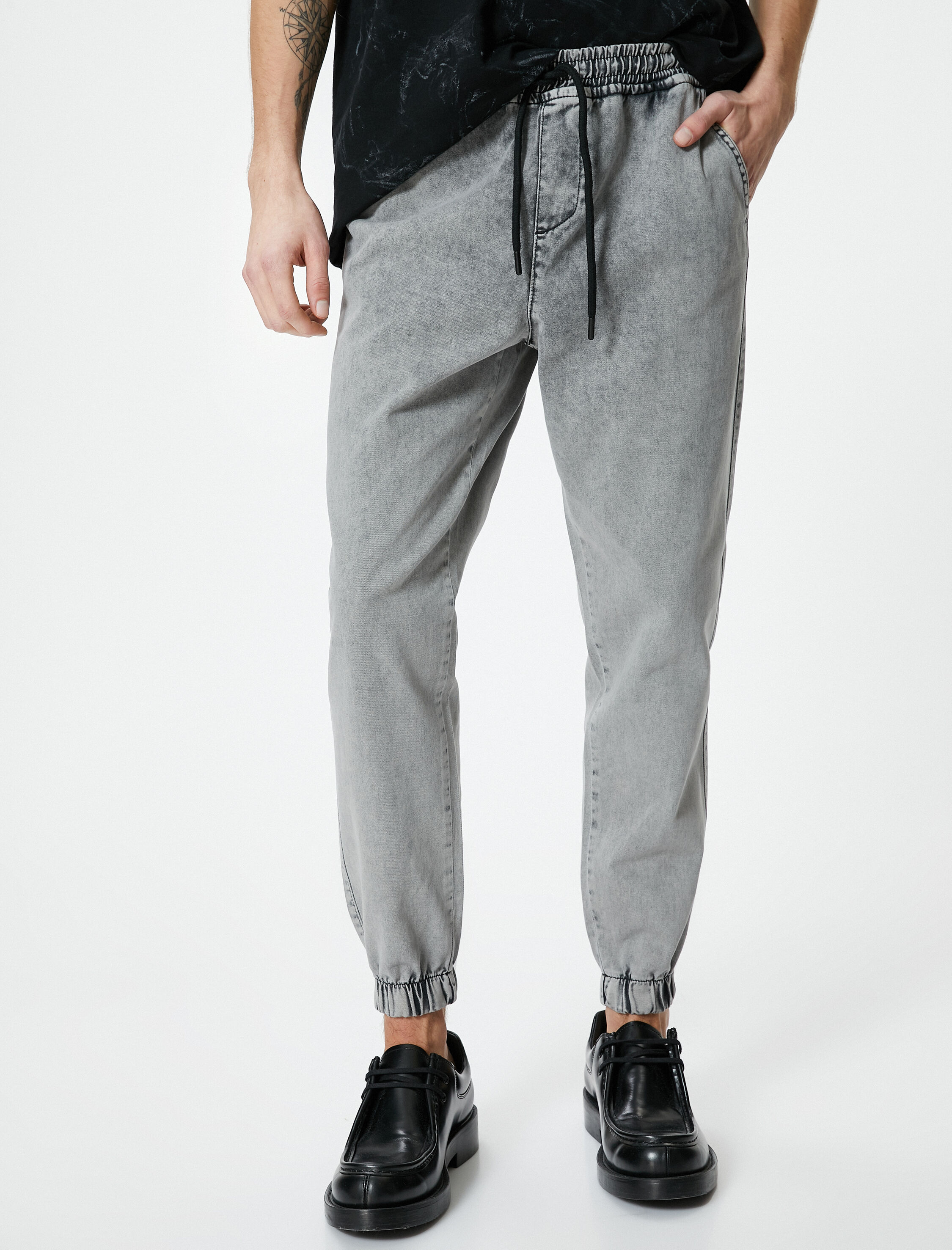   Bol Kot Pantolon Jogger Yıkamalı Beli Bağcıklı Cepli