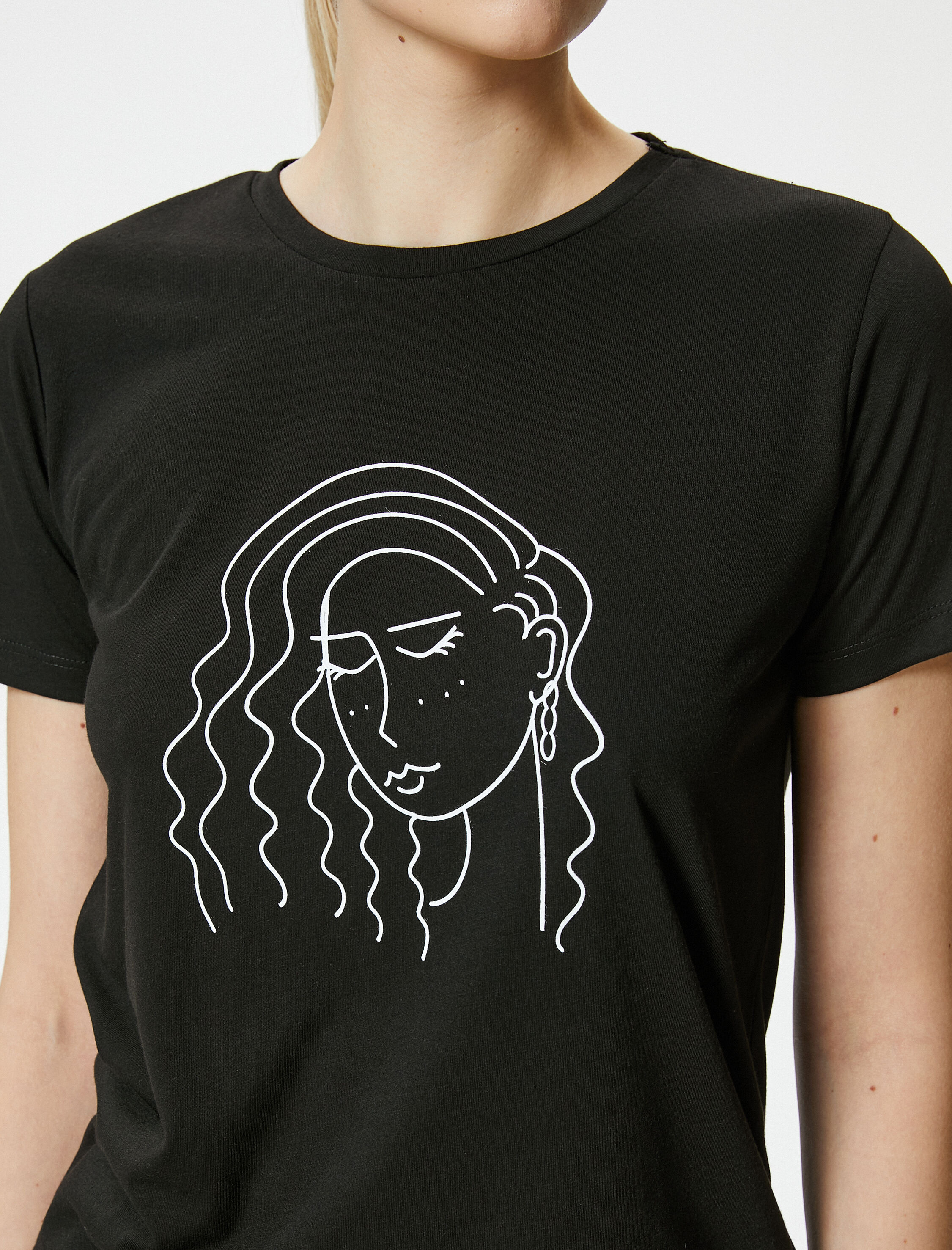   Baskılı Tişört Bisiklet Yaka Kısa Kollu