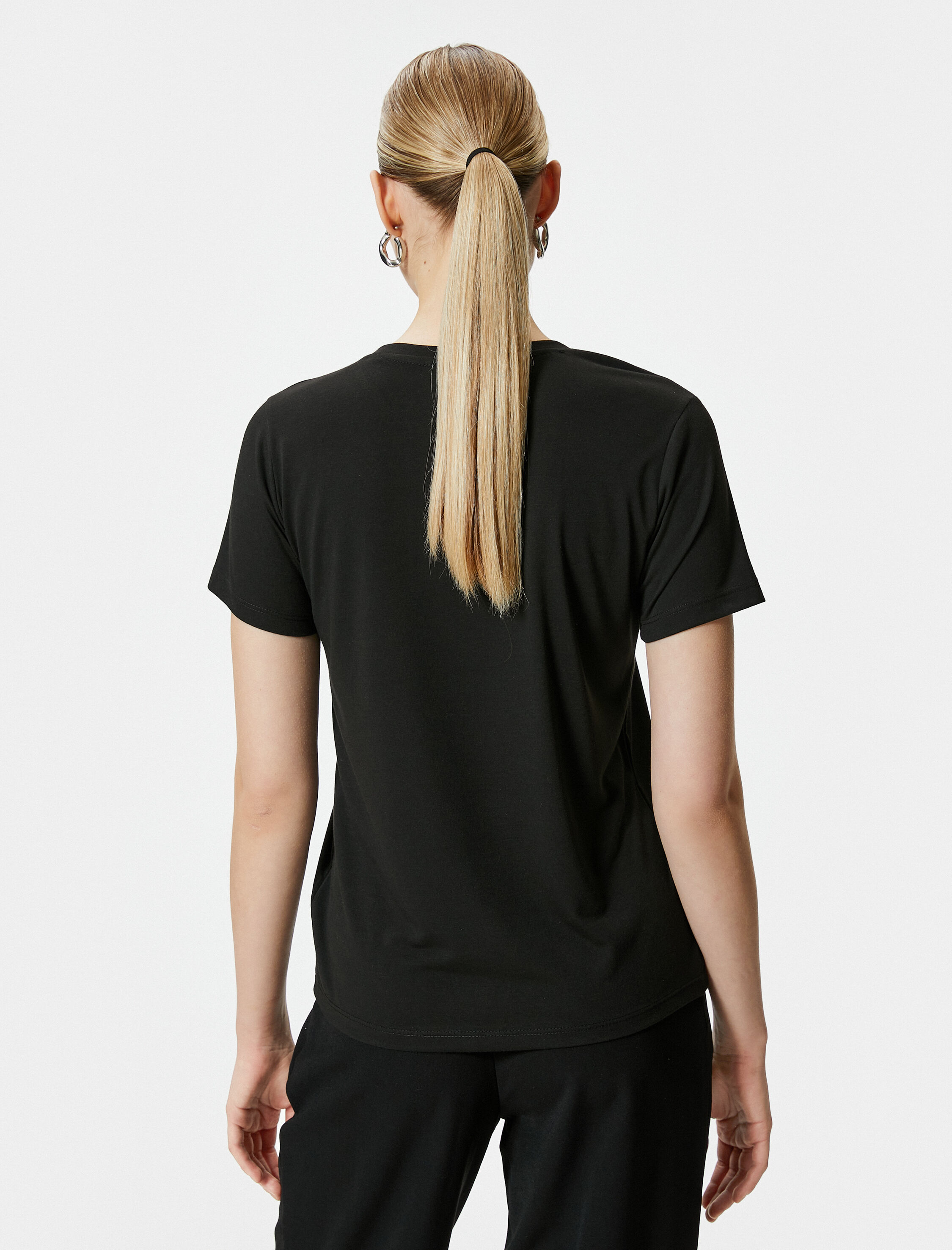   Baskılı Tişört Bisiklet Yaka Kısa Kollu