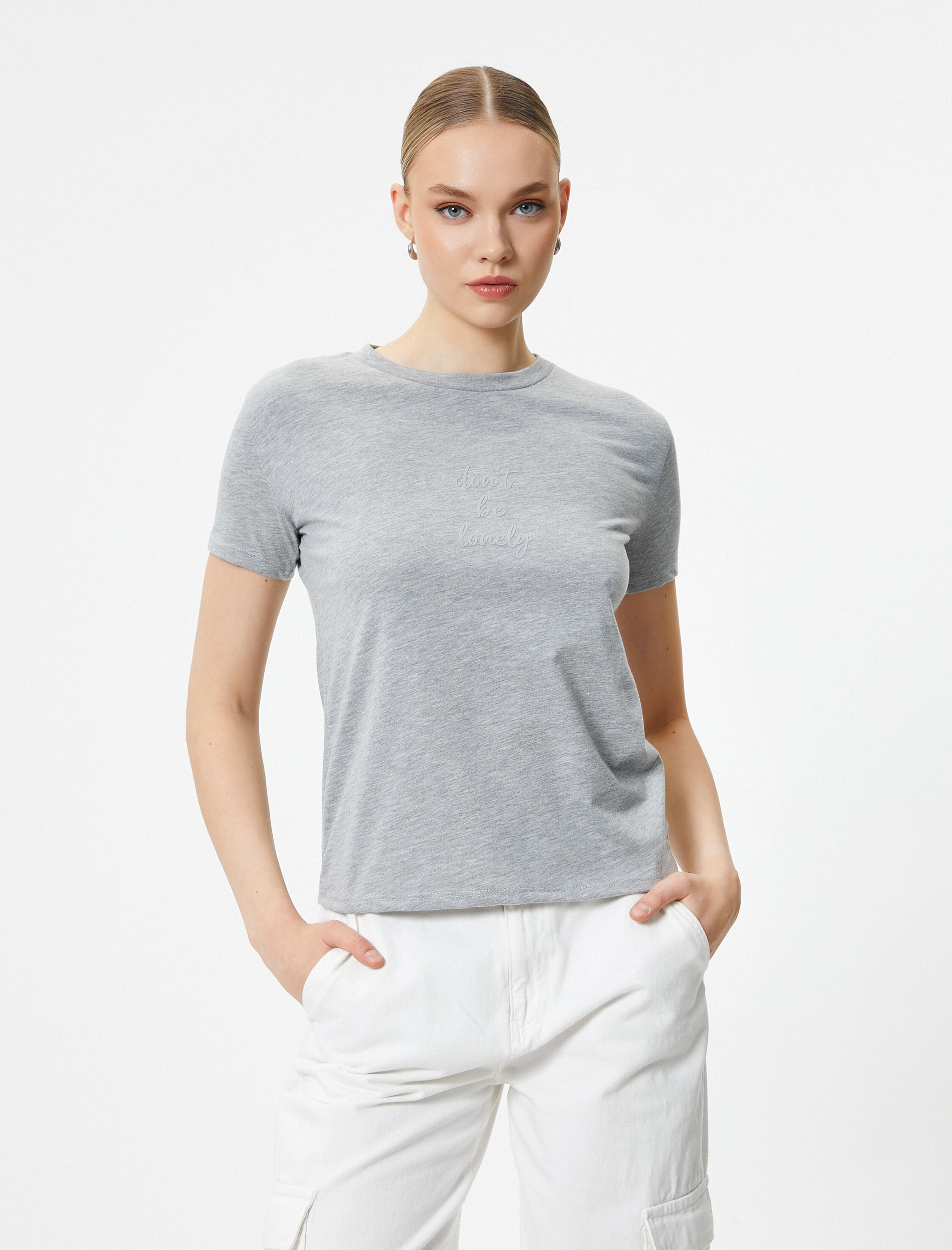   Baskılı Tişört Bisiklet Yaka Kısa Kollu