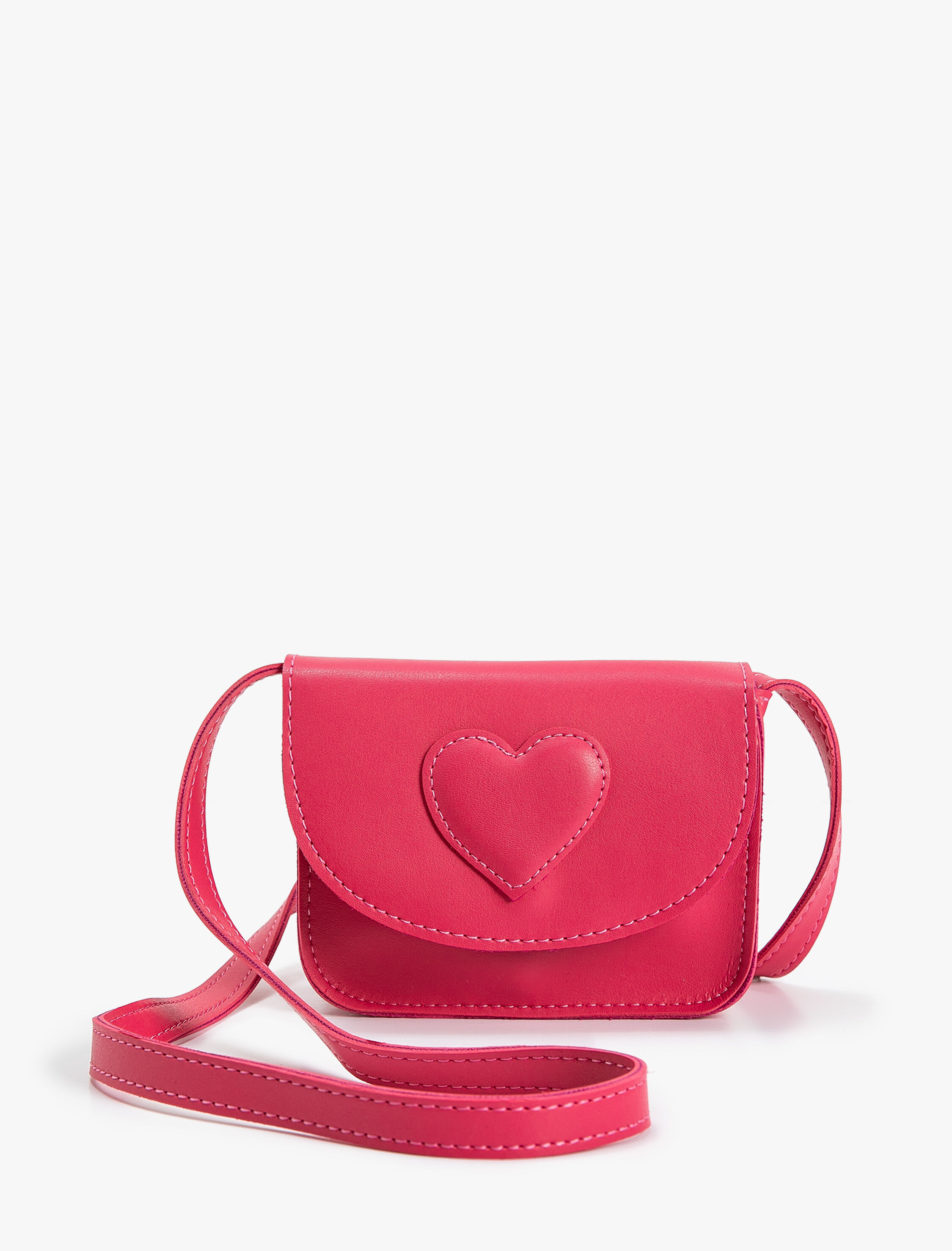  Kız Çocuk Mini Çapraz Askılı Çanta Kalp Aplikeli