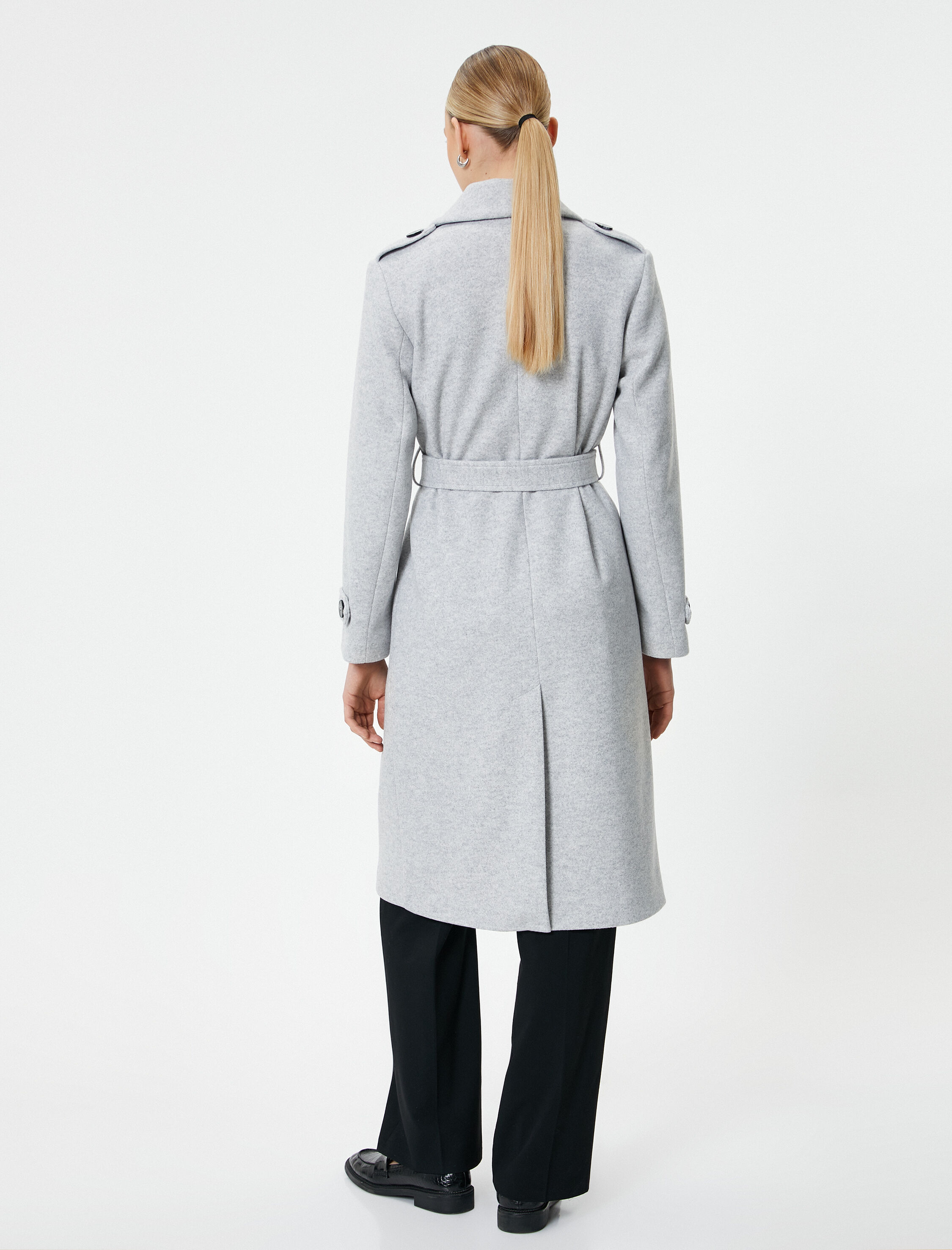   Kruvaze Kaban Düğmeli Kuşaklı Cepli Apoletli