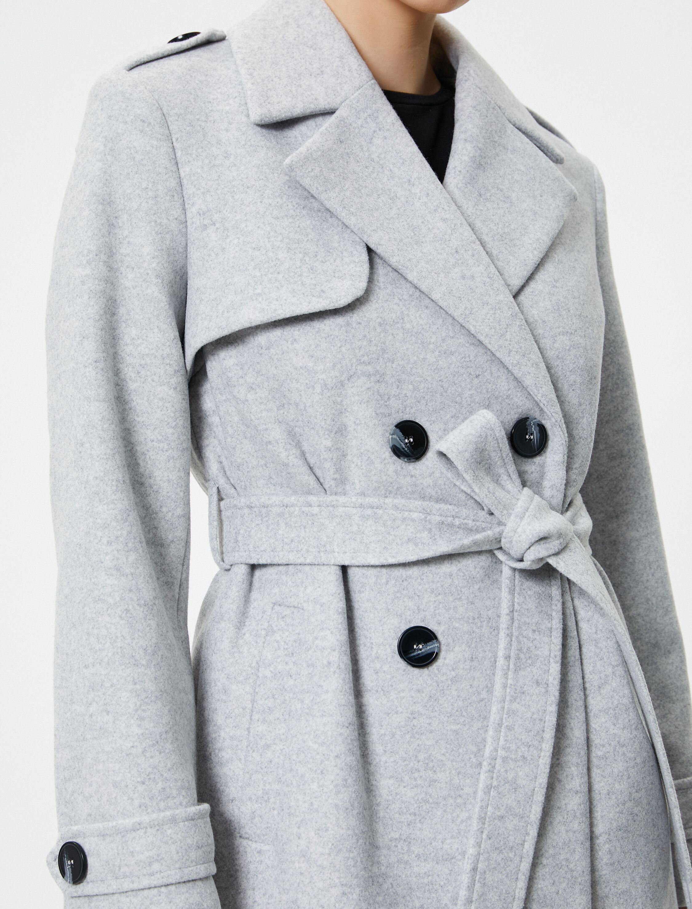   Kruvaze Kaban Düğmeli Kuşaklı Cepli Apoletli