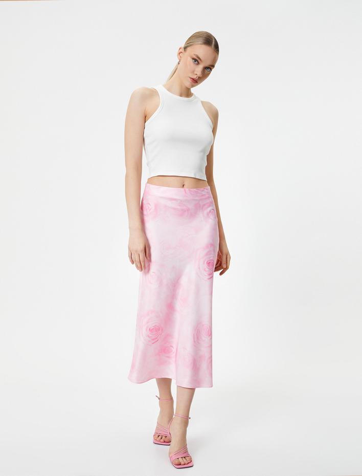  Midi Saten Etek Çiçekli Normal Bel