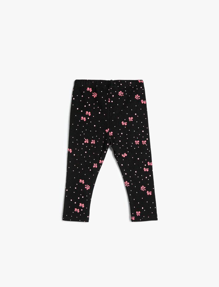 Kız Bebek Çiçekli Tayt Pamuklu Beli Lastikli Şardonlu