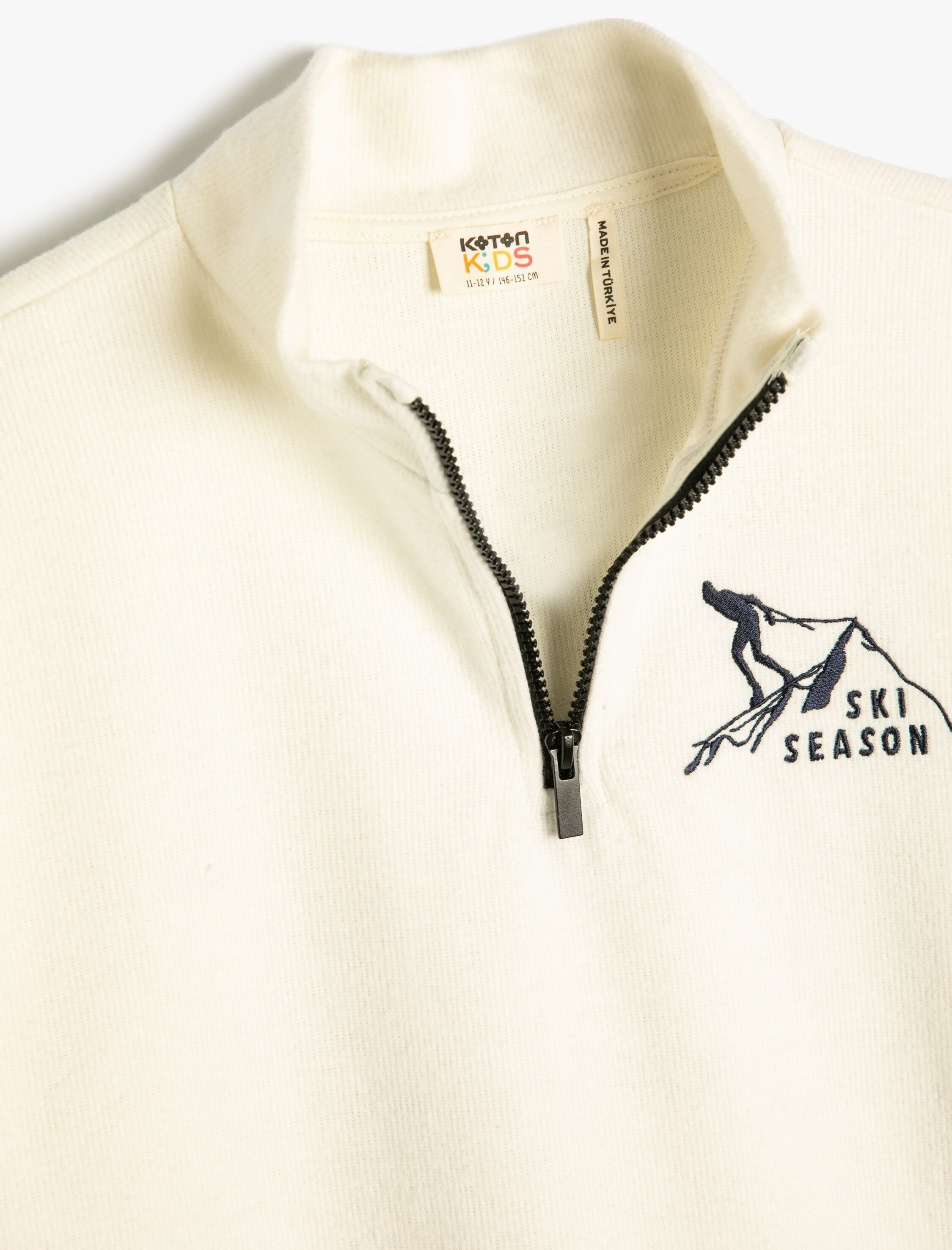  Erkek Çocuk Sweat Dik Yaka Yarım Fermuarlı Kayak Temalı Baskı Detaylı Uzun Kollu Şardonlu