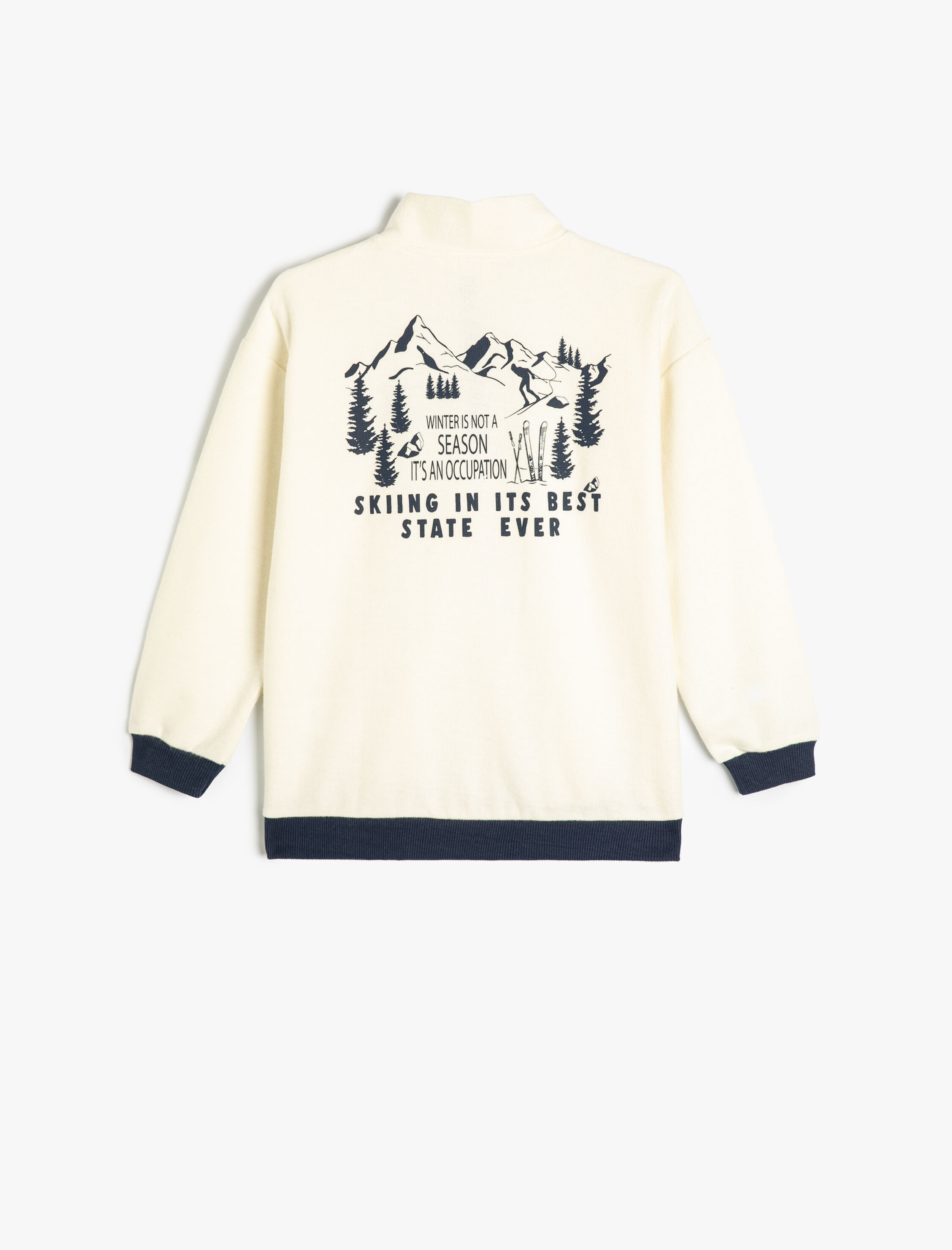  Erkek Çocuk Sweat Dik Yaka Yarım Fermuarlı Kayak Temalı Baskı Detaylı Uzun Kollu Şardonlu