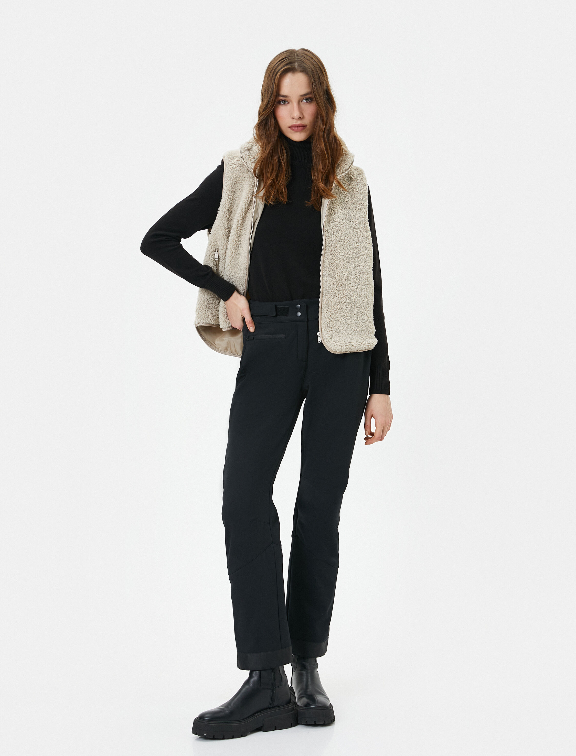   Peluş Yelek Outdoor Dik Yaka Yarım Fermuarlı