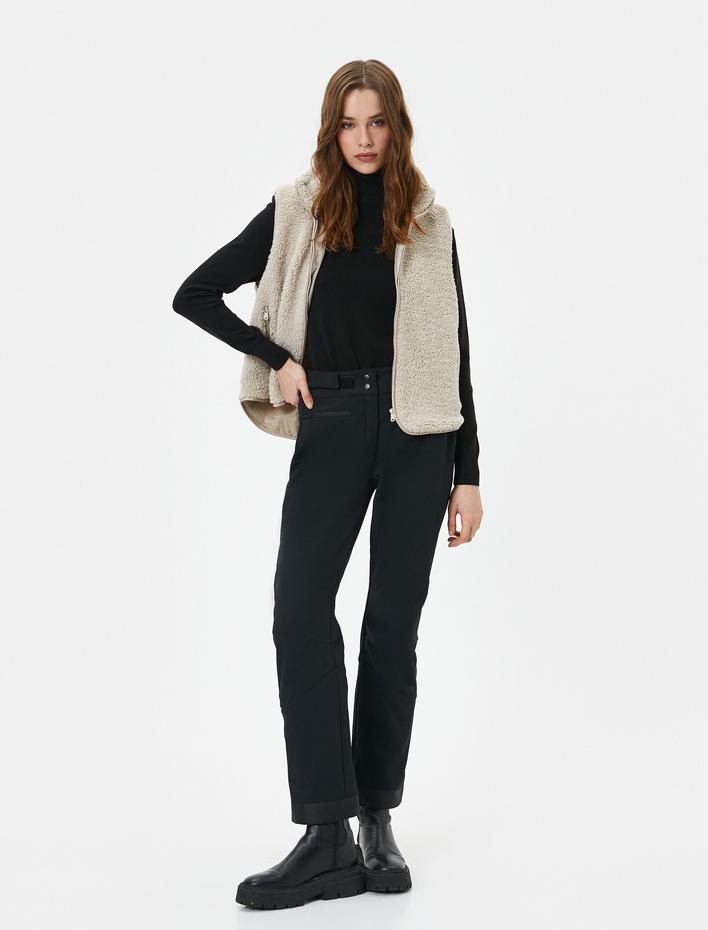  Peluş Yelek Outdoor Dik Yaka Yarım Fermuarlı