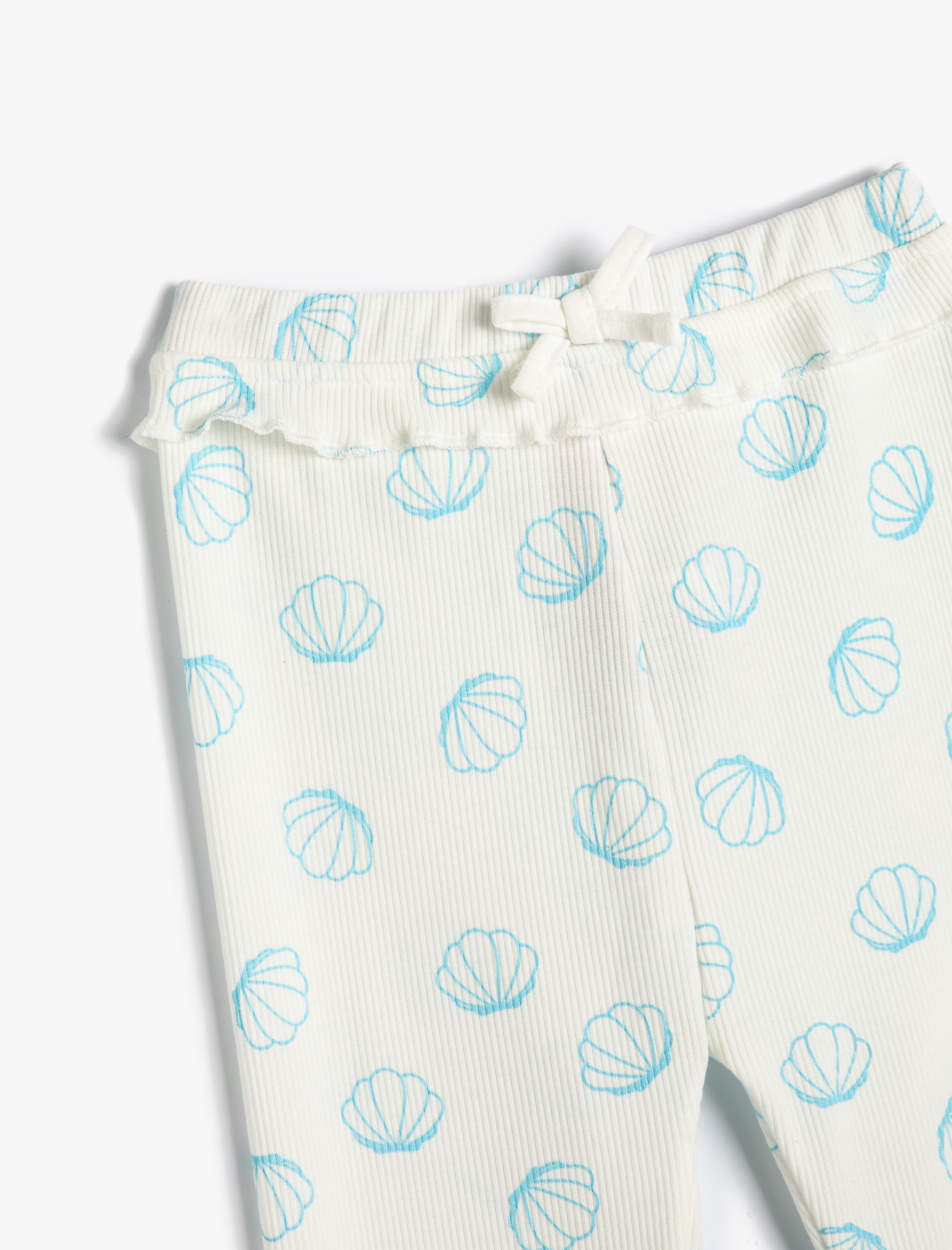  Kız Bebek Tayt Deniz Kabuğu Desenli Dokulu Fırfır Detaylı