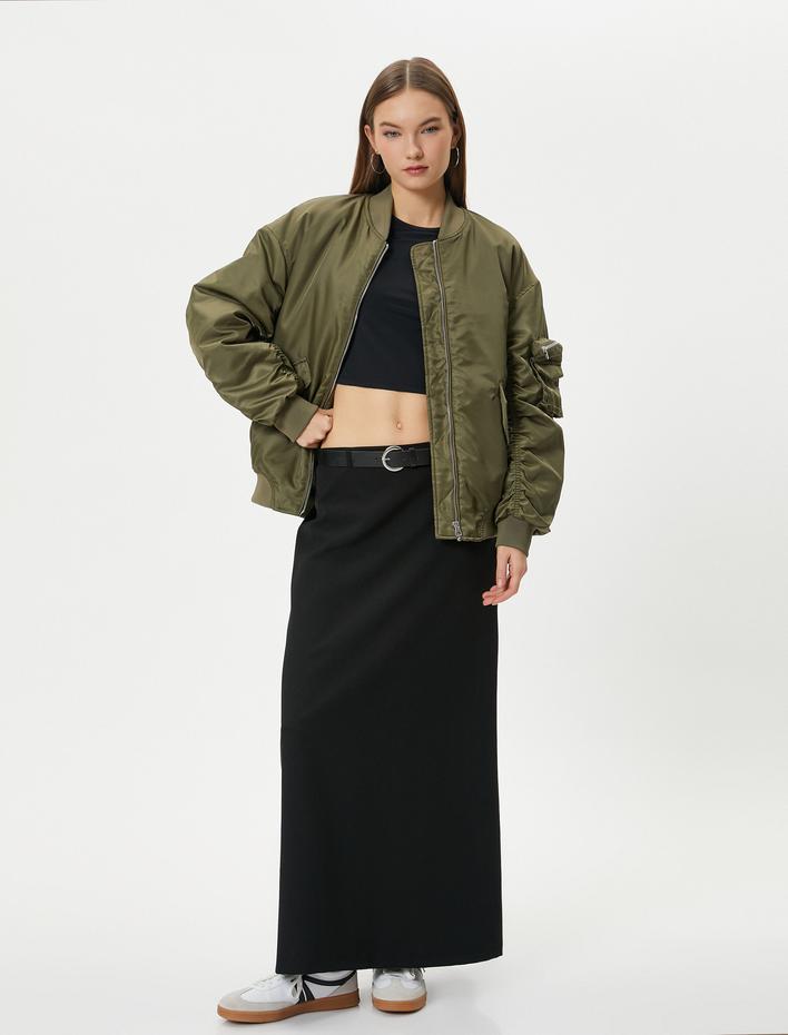  Bomber Ceket Kapaklı Çift Cep Kolej Yaka Fermuarlı