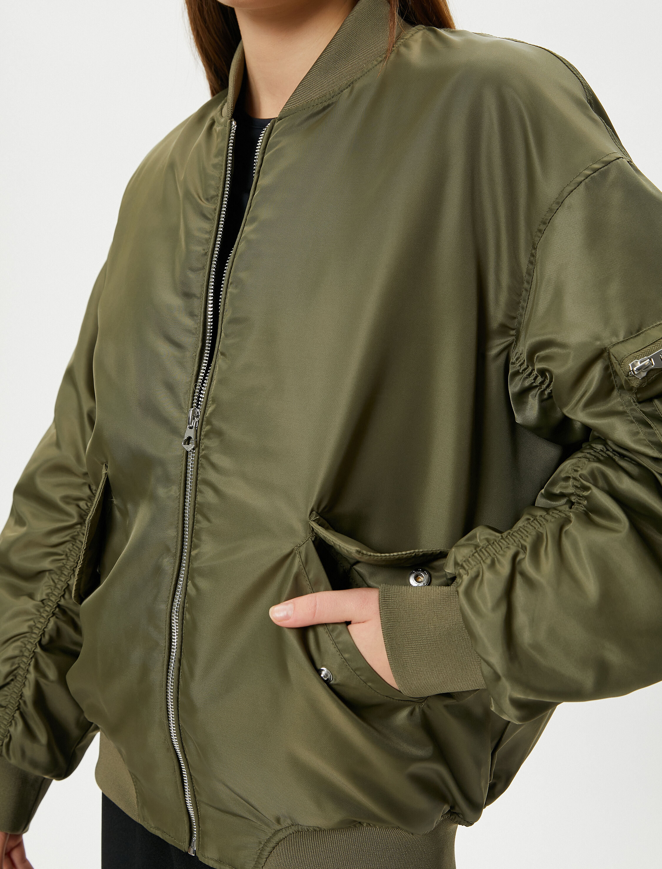 Bomber Ceket Kapaklı Çift Cep Kolej Yaka Fermuarlı