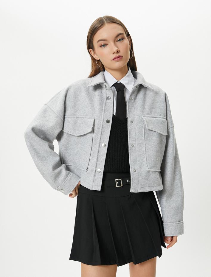  Kısa Gömlek Ceket Yumuşak Dokulu Kapaklı Cepli Uzun Kollu Rahat Kalıp