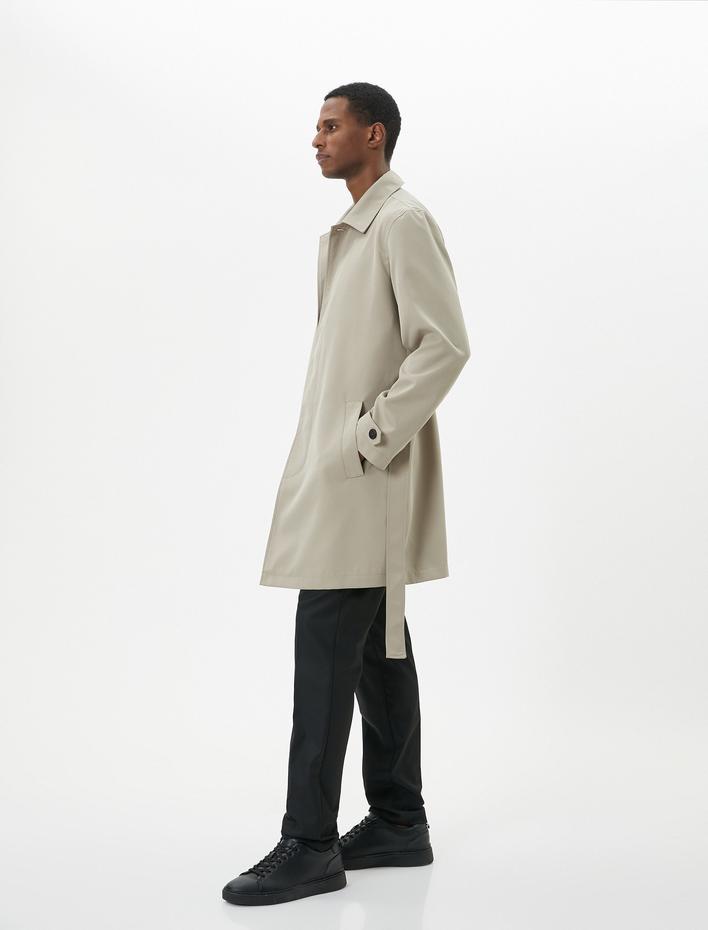  Trençkot Düğmeli Kuşaklı Cep Detaylı