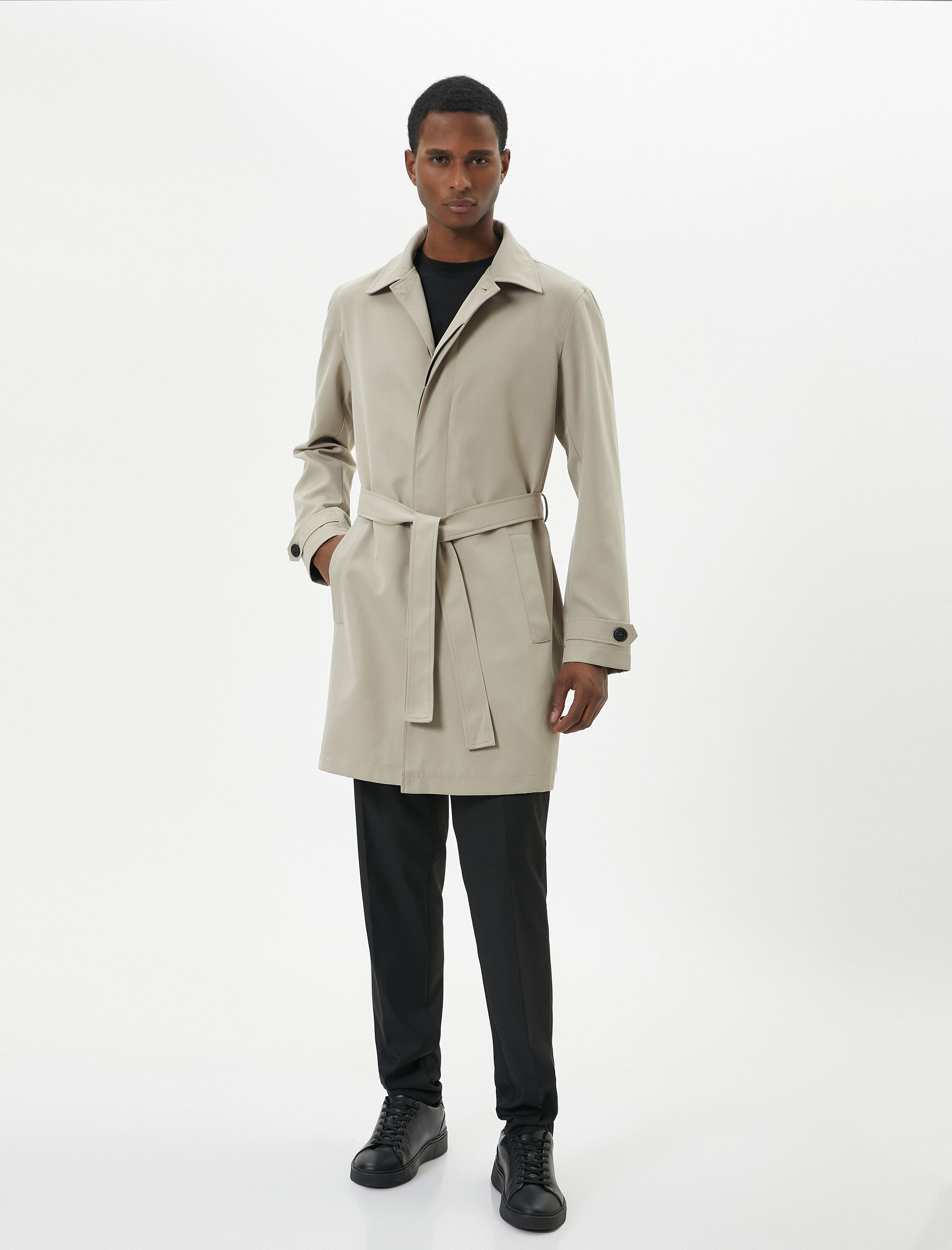   Trençkot Düğmeli Kuşaklı Cep Detaylı