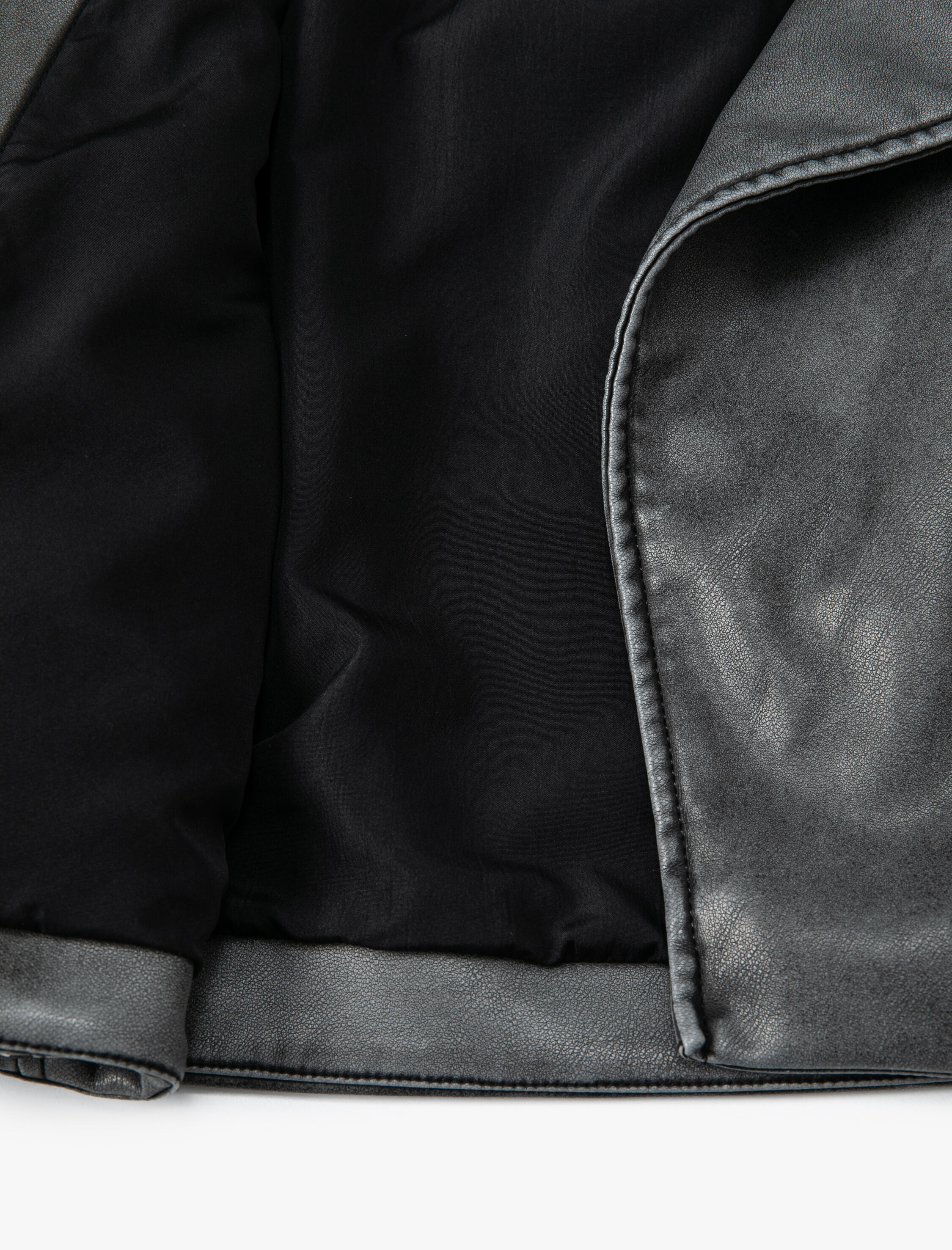 Oversize Suni Deri Ceket Fermuarlı Soluk Efektli