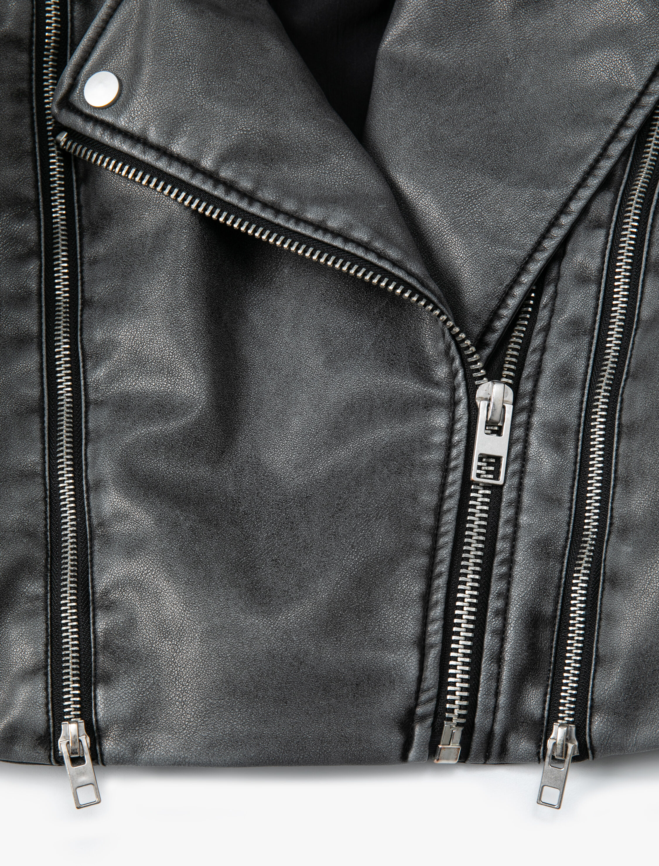 Oversize Suni Deri Ceket Fermuarlı Soluk Efektli