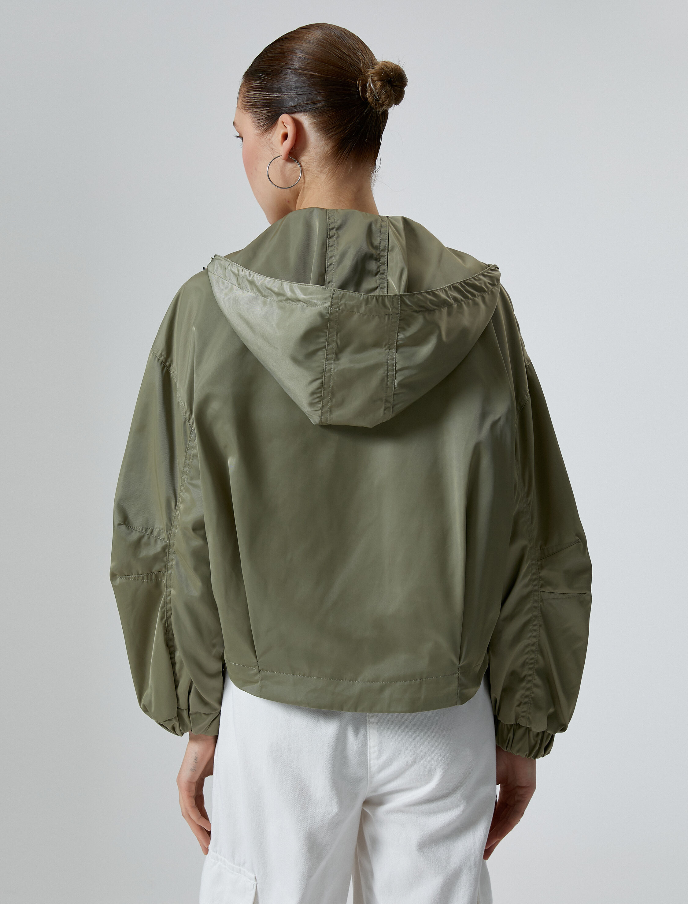   Oversize Bomber Ceket Kapüşonlu Cepli Fermuarlı