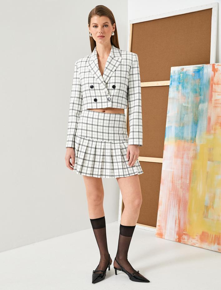  Crop Blazer Ceket Kruvaze Kapama Düğmeli