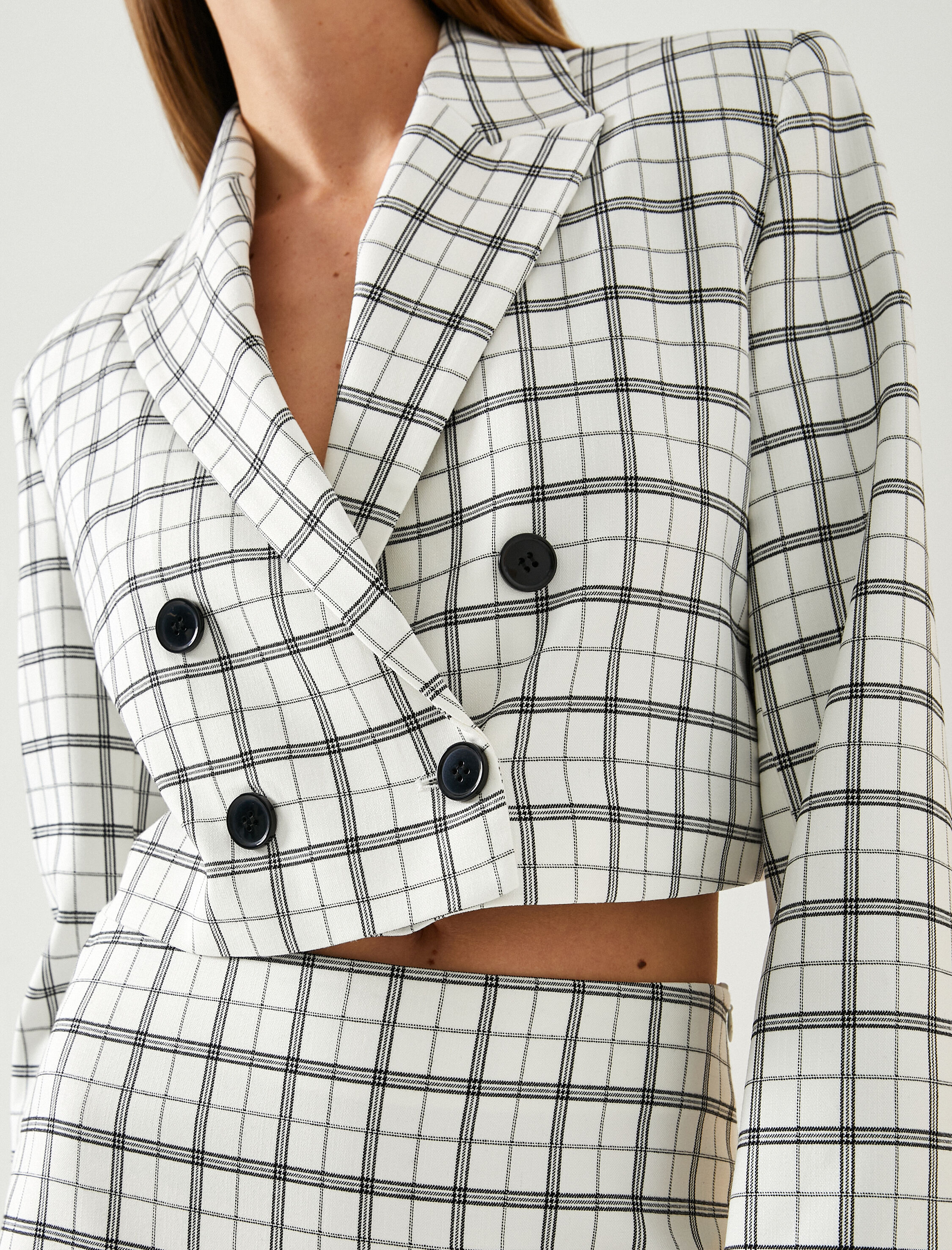   Crop Blazer Ceket Kruvaze Kapama Düğmeli