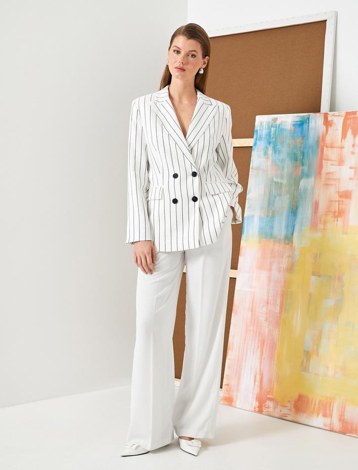  Kruvaze Blazer Ceket Düğmeli Kapaklı Cepli