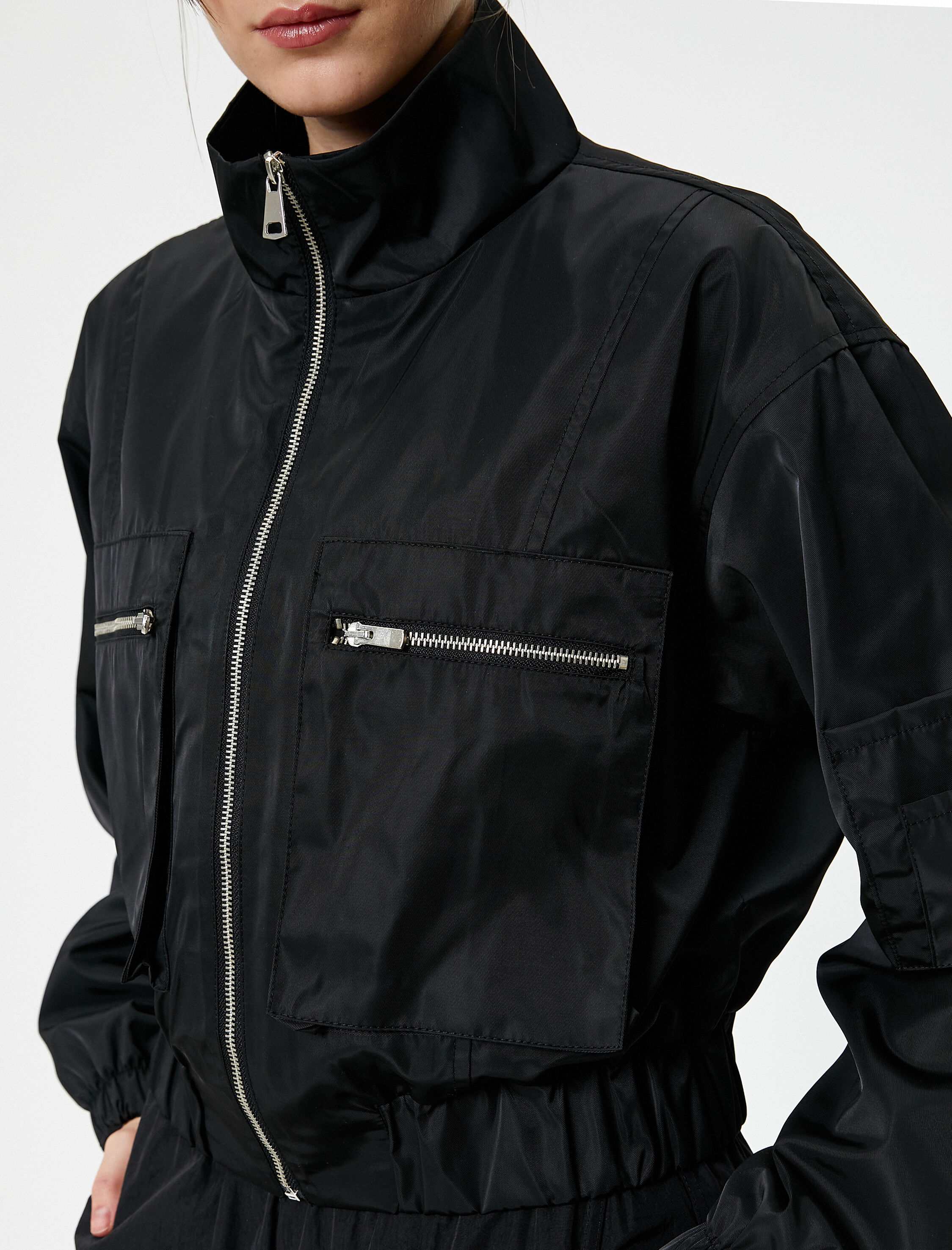   Bomber Ceket Fermuarlı Dik Yaka Cepli